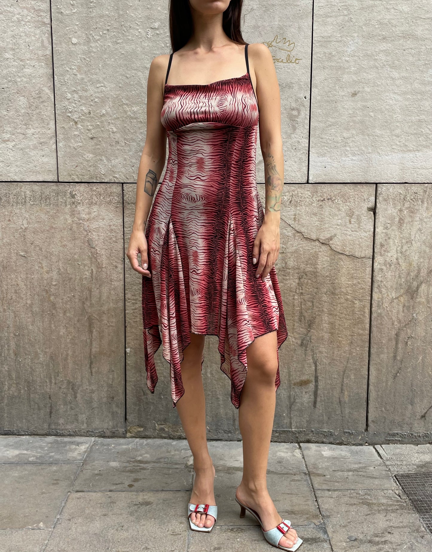 Mesh Printed Handkerchief Dress