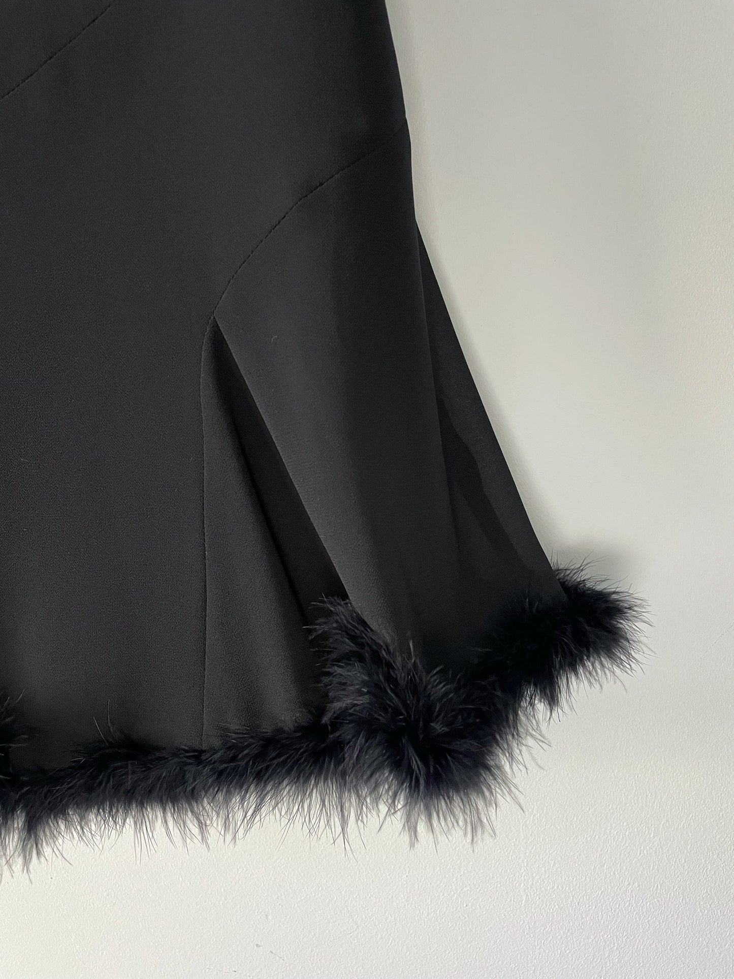 Black Flared Skirt with Faux Fur Trim