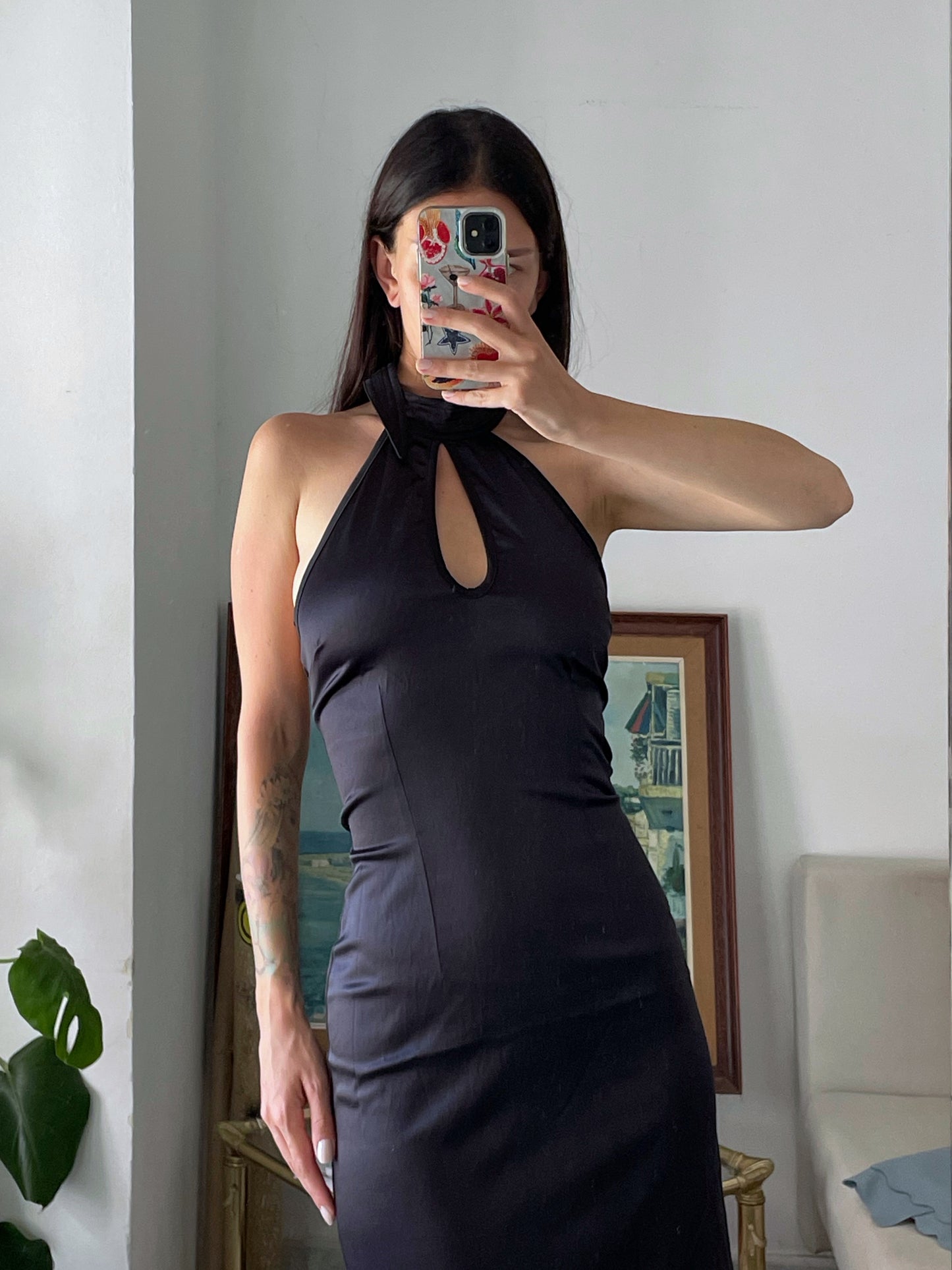 Halter Neck Satin Midi Dress