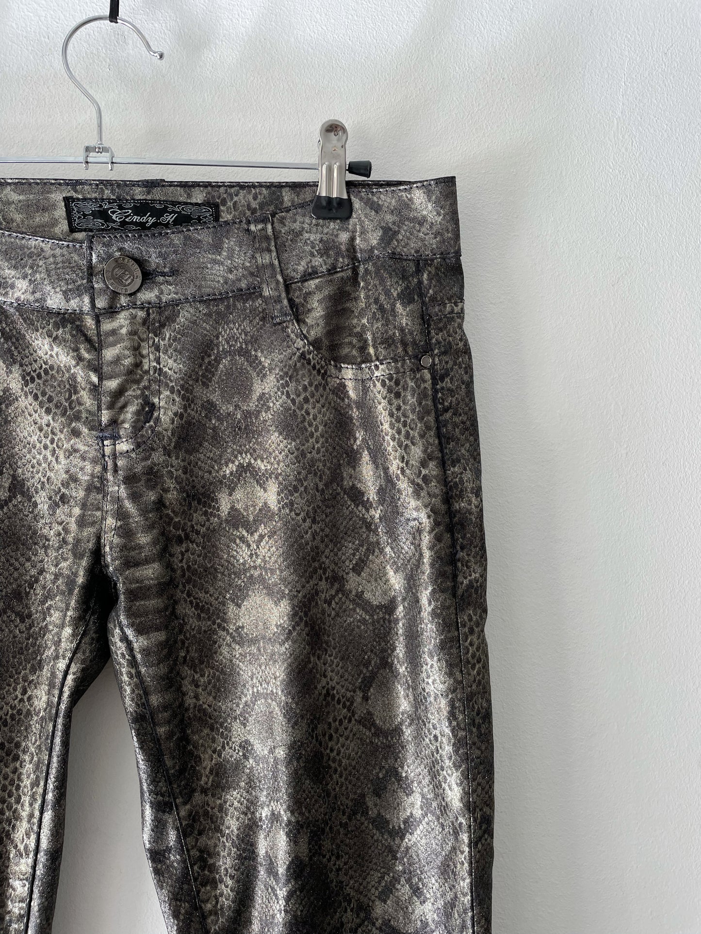 Low-Rise Snake Print Skinny Pants