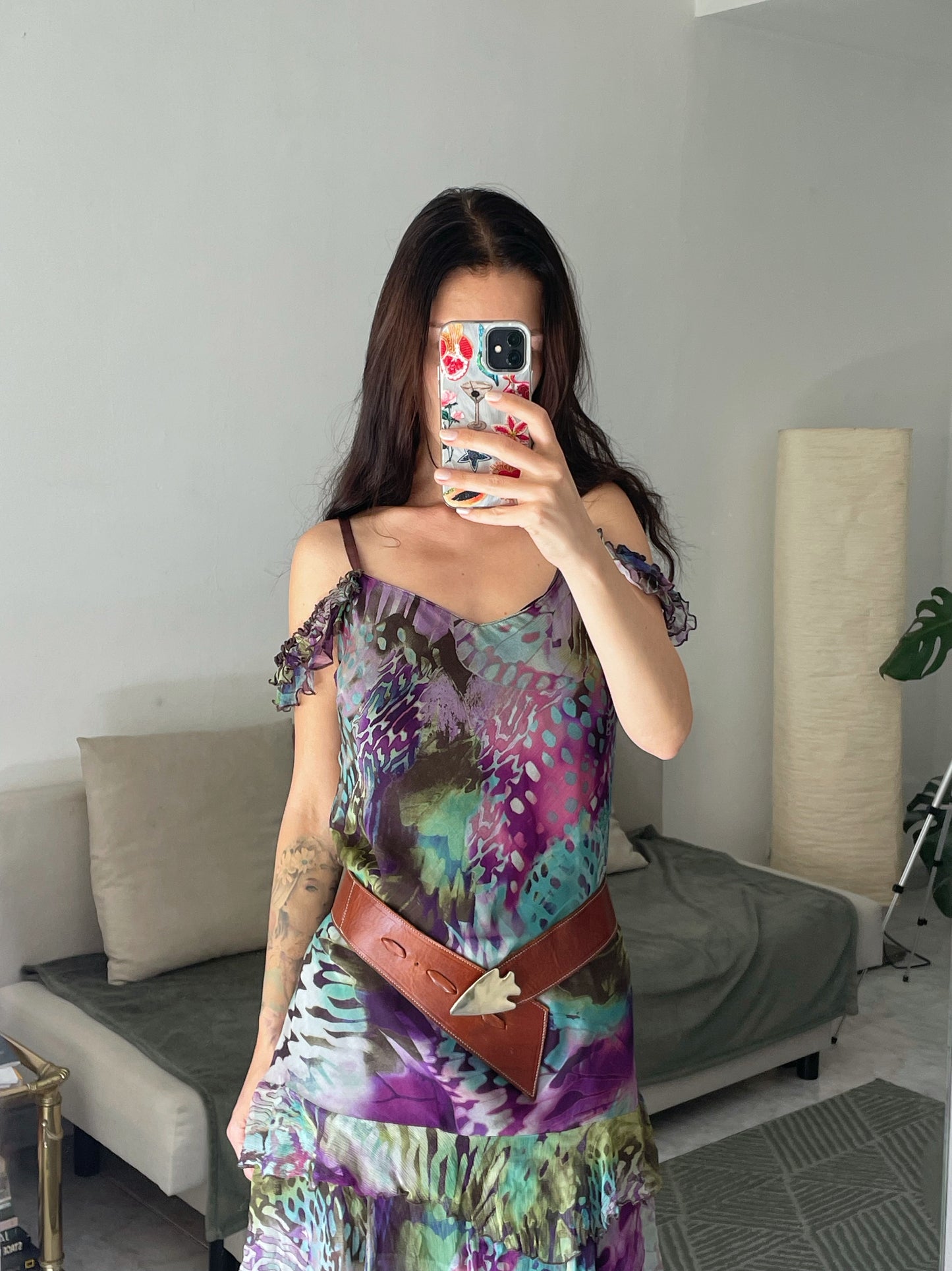Multicolor Ruffled Silk Dress