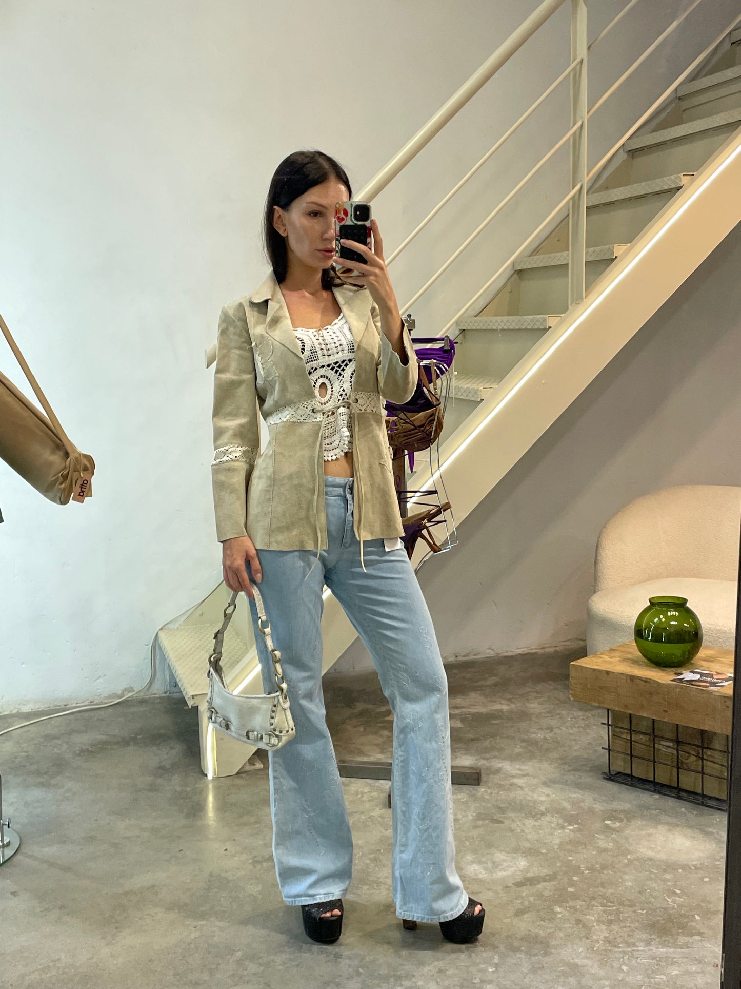 Suede Jacket With Crochet Details