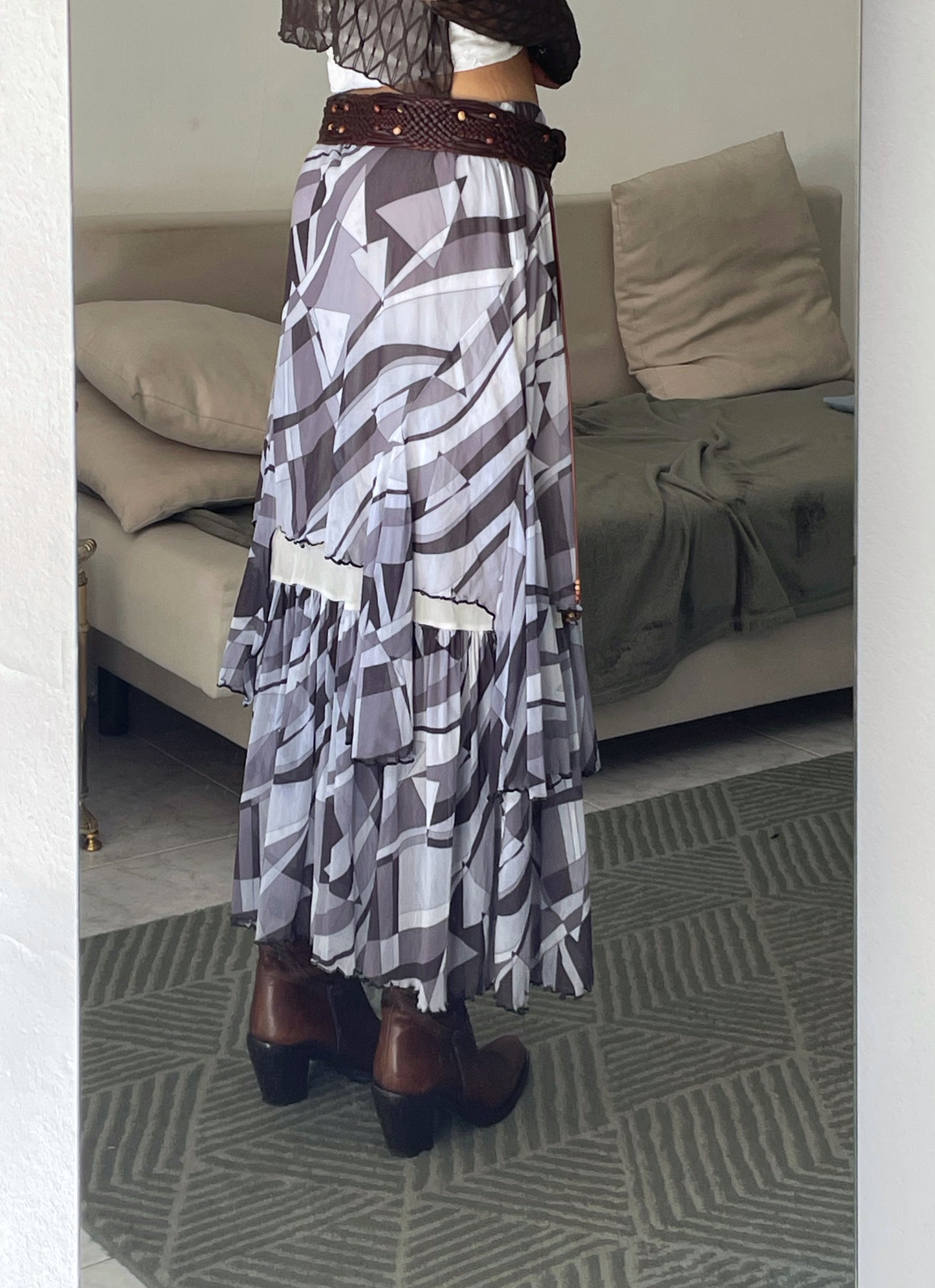 Geometric Mesh Midi Skirt