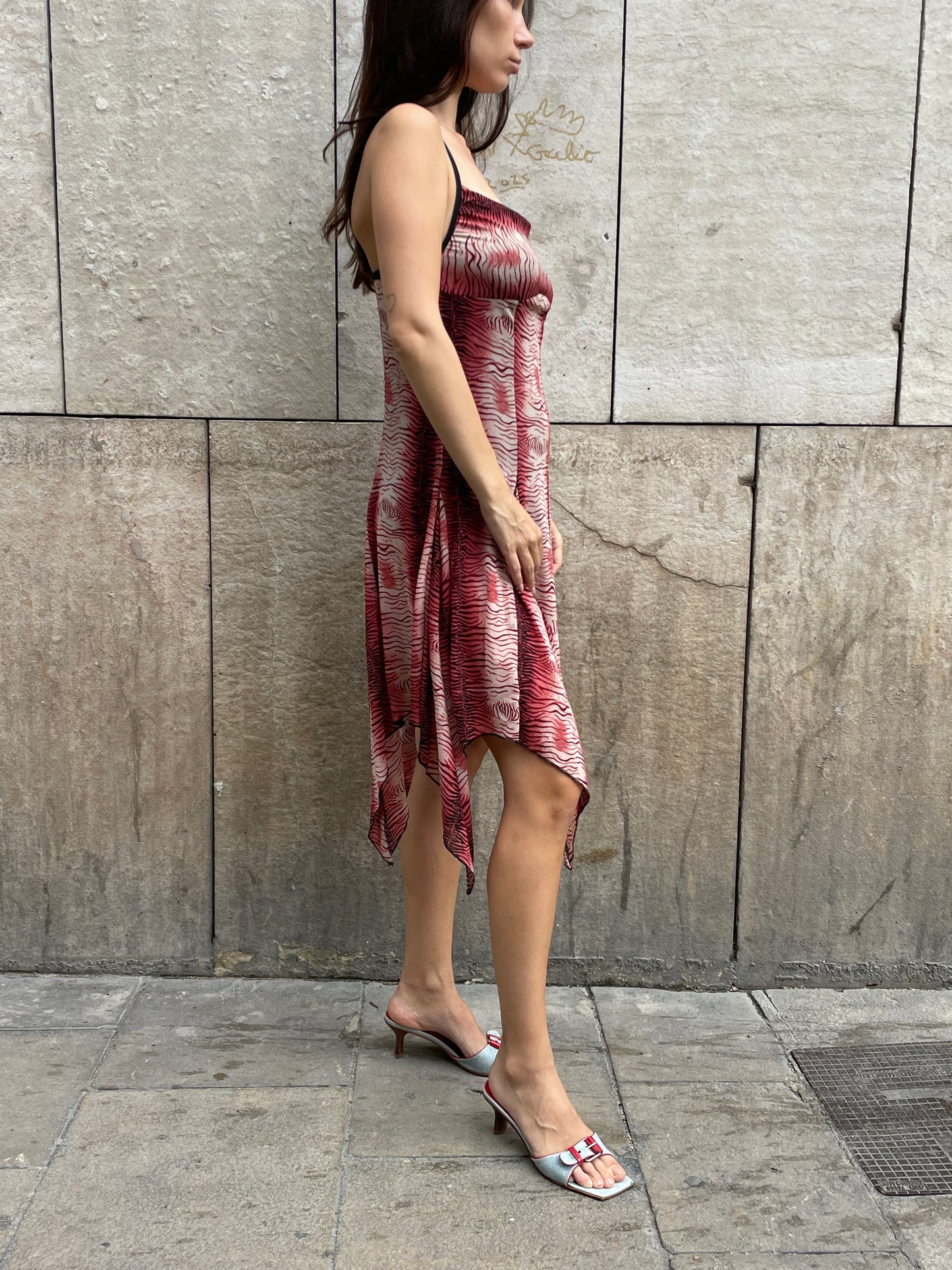 Mesh Printed Handkerchief Dress