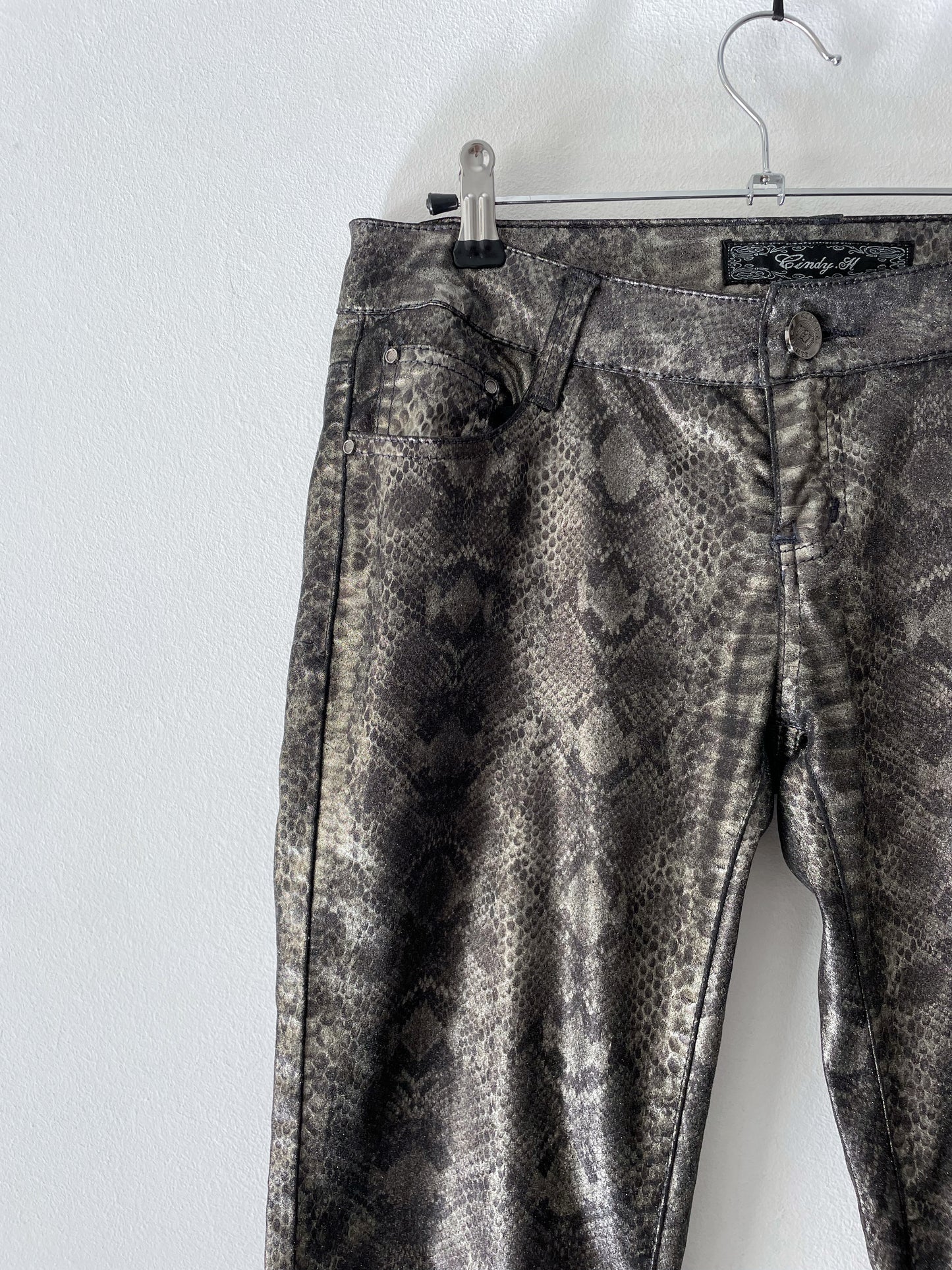 Low-Rise Snake Print Skinny Pants