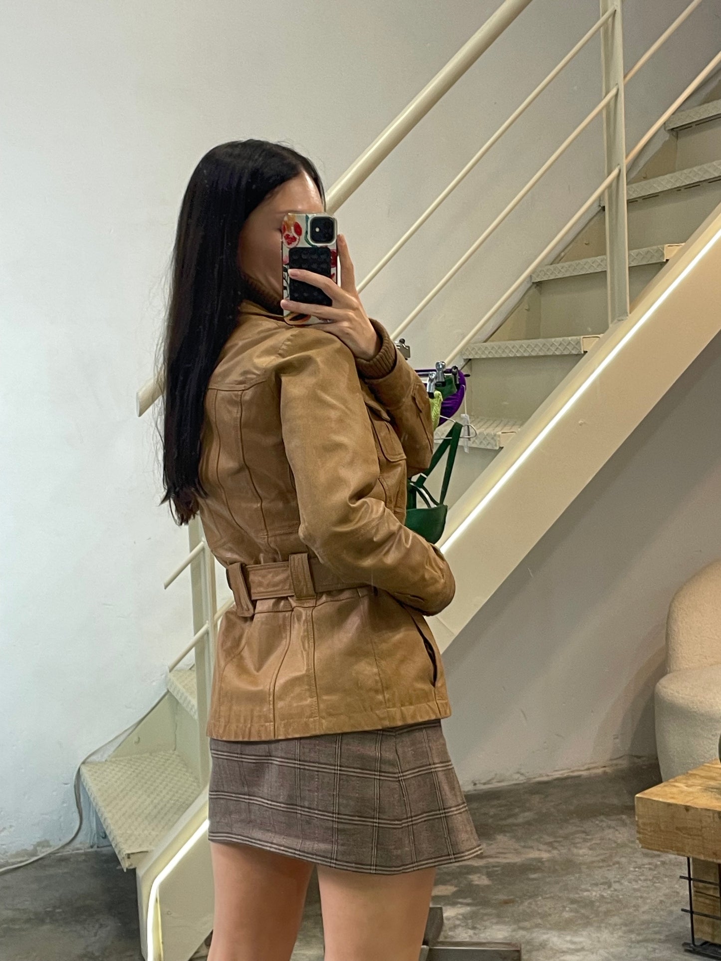 Natural Leather Jacket With Belt