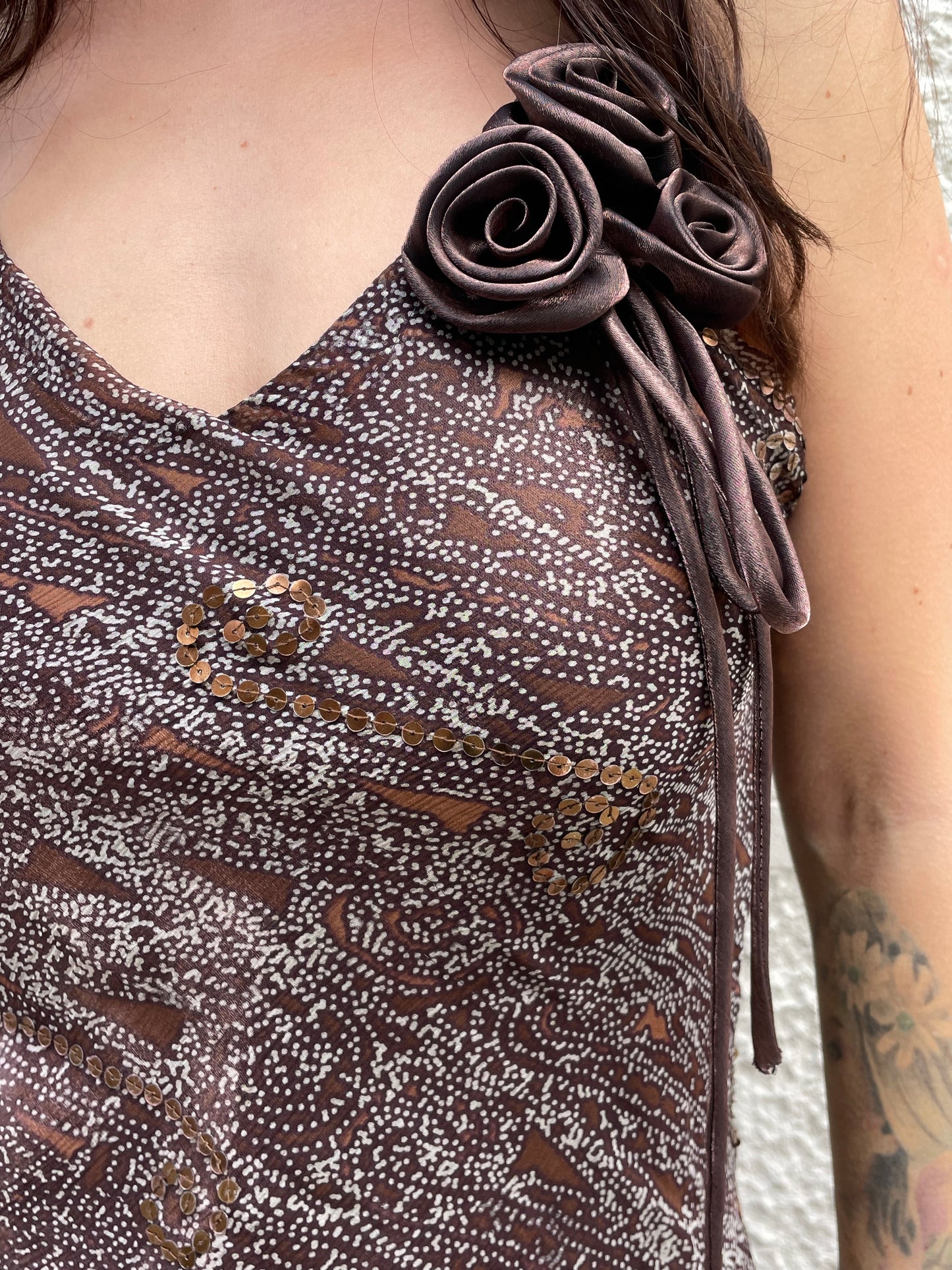 Vintage Evening Dress with Asymmetrical Silk Overlay