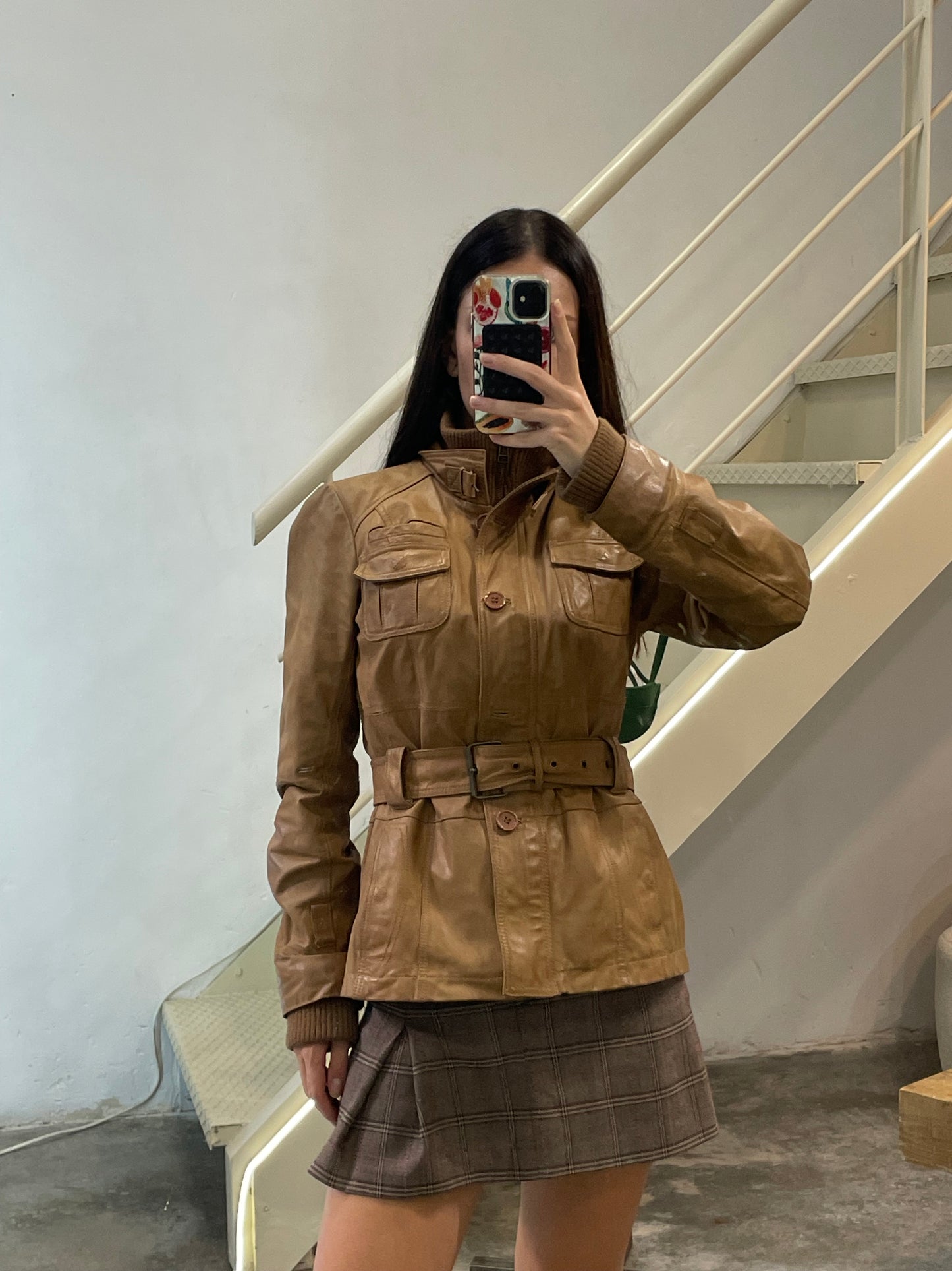 Natural Leather Jacket With Belt