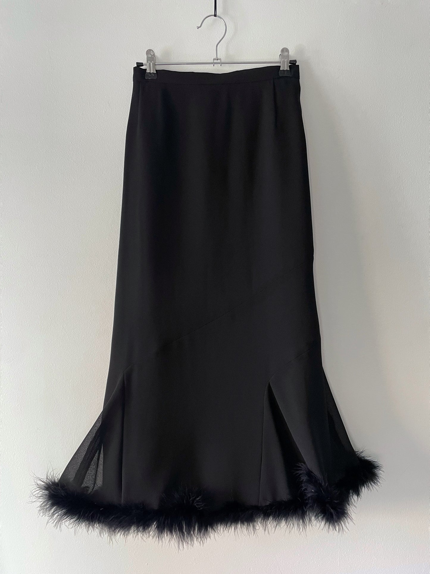 Black Flared Skirt with Faux Fur Trim