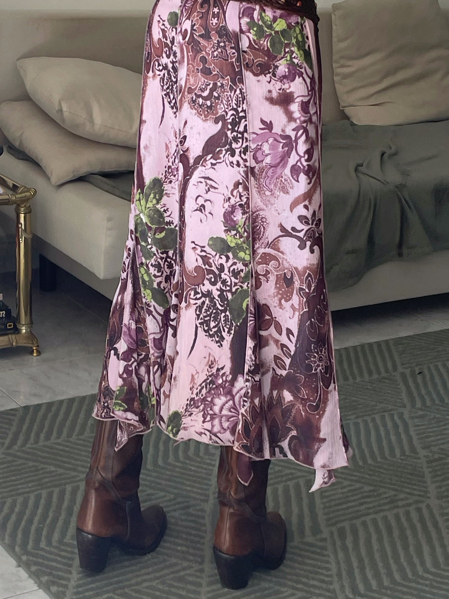 Floral Midi Skirt – Ruffled Hem
