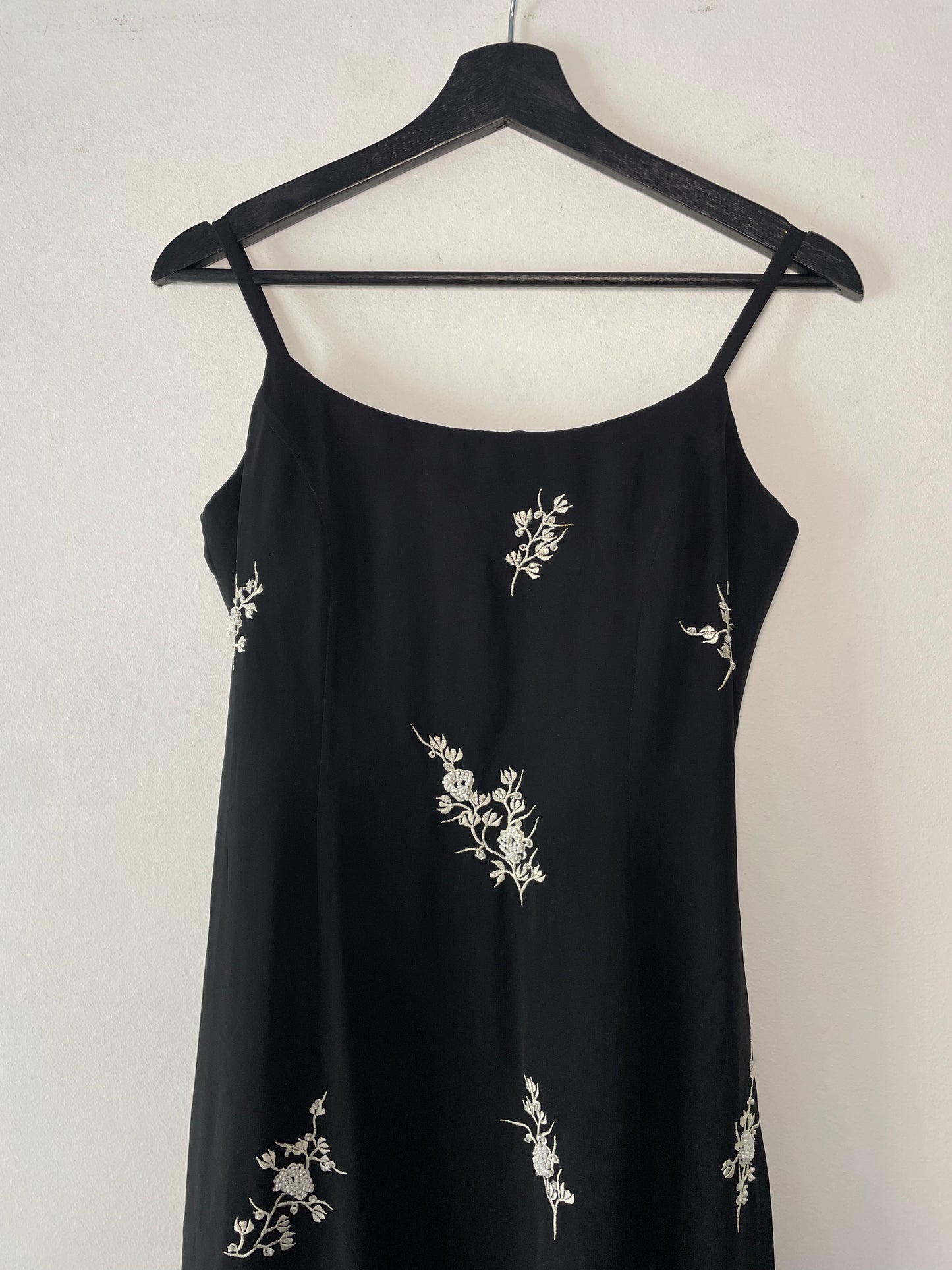 Embroidered Black Slip Dress