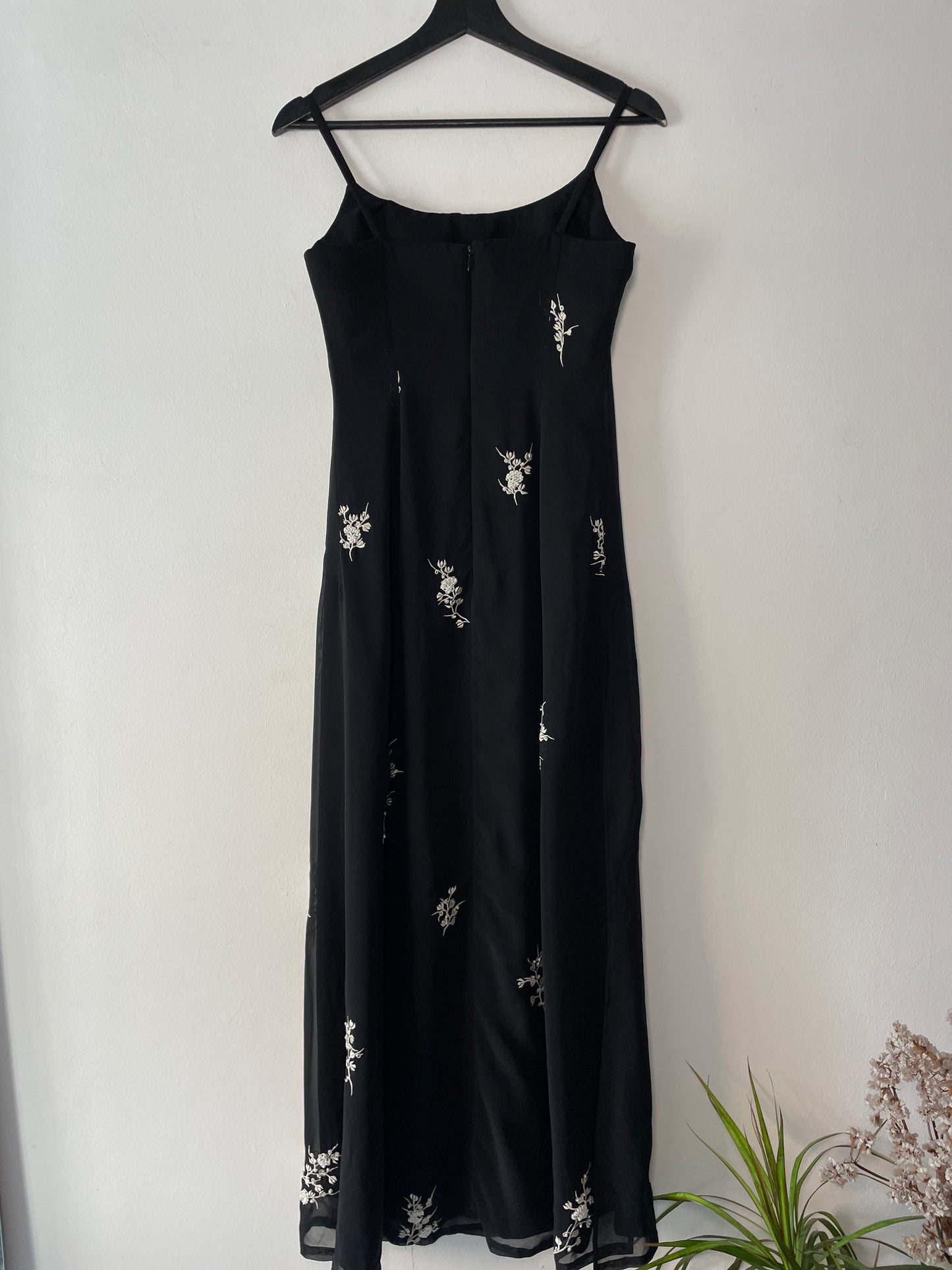 Embroidered Black Slip Dress