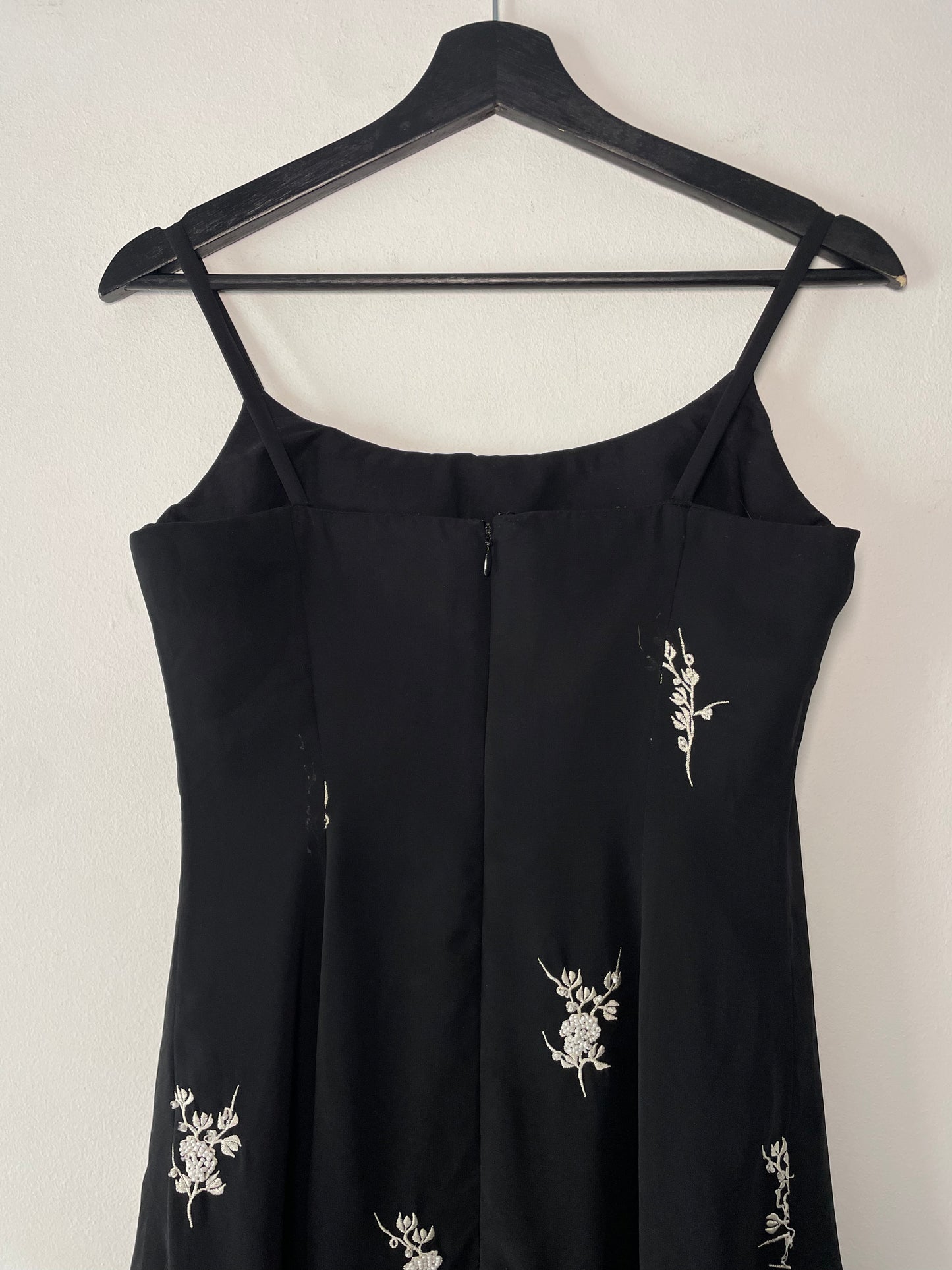 Embroidered Black Slip Dress
