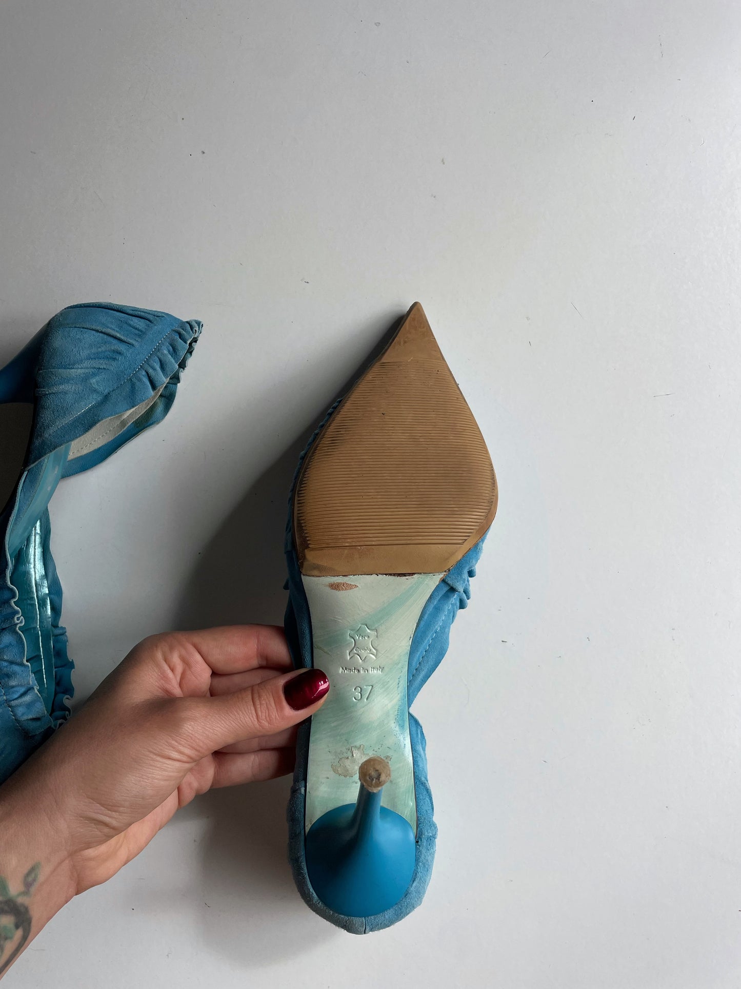 Suede pointed toe heels