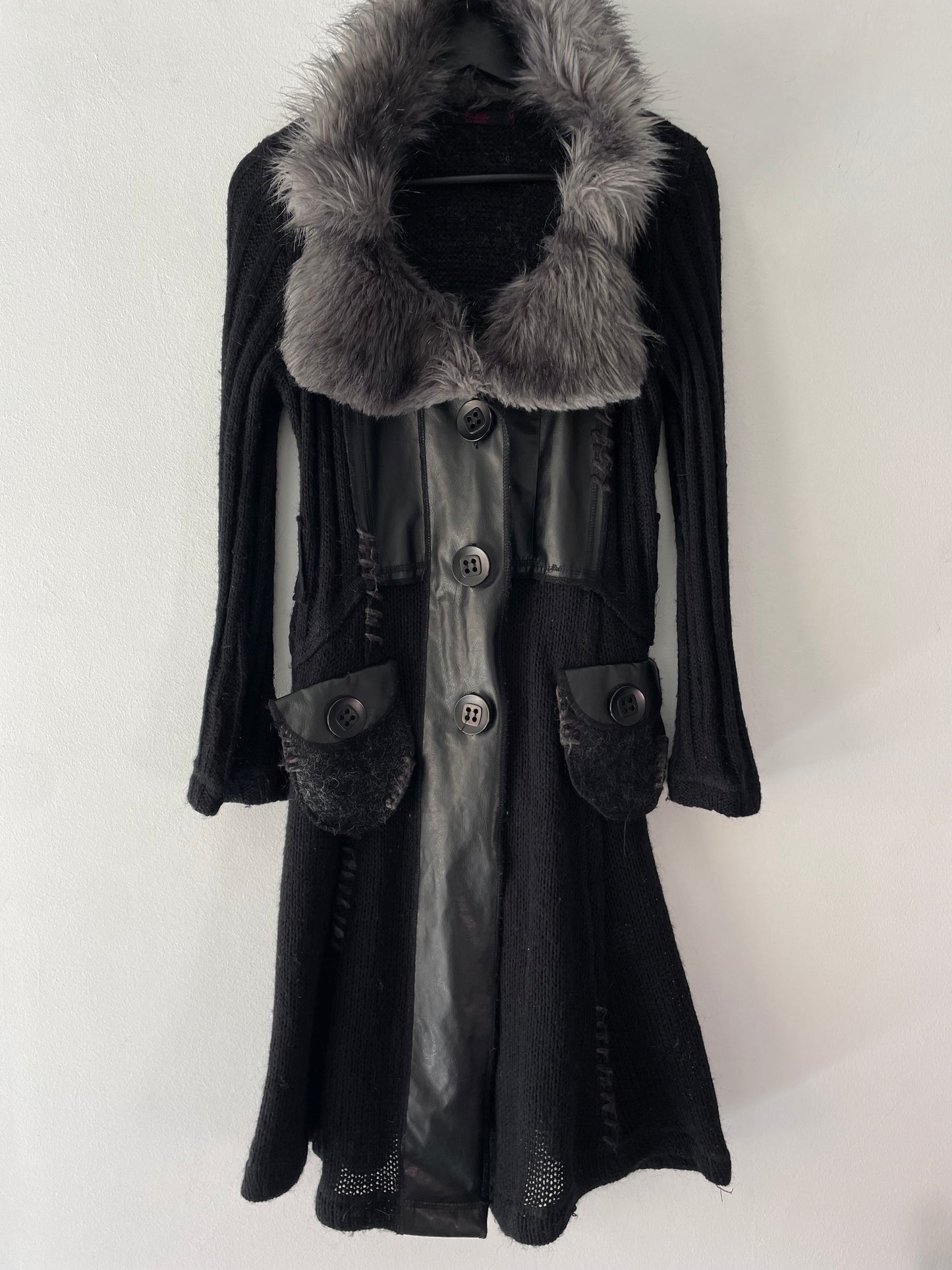 Wool Cardigan With Faux Fur Collar
