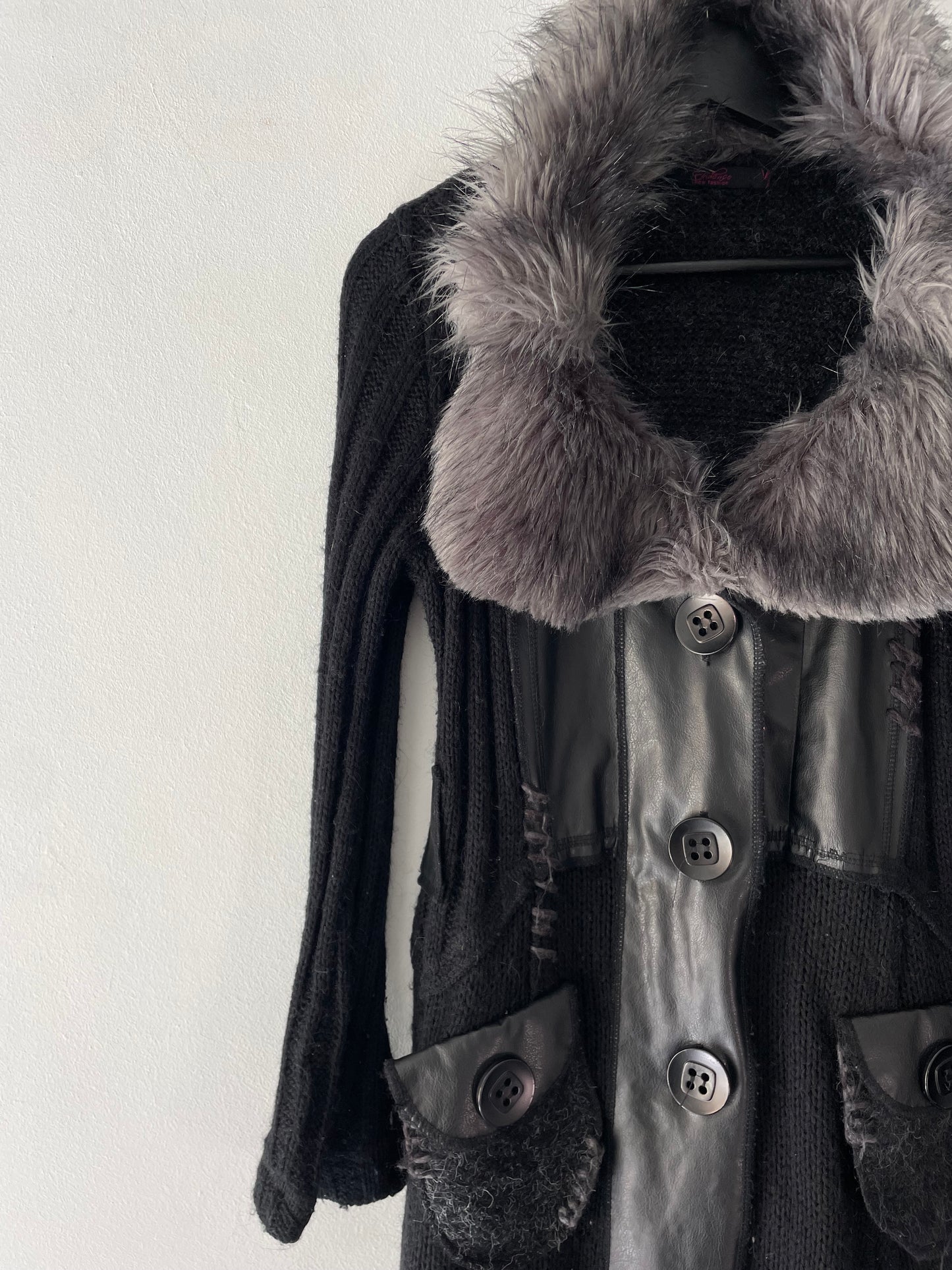 Wool Cardigan With Faux Fur Collar