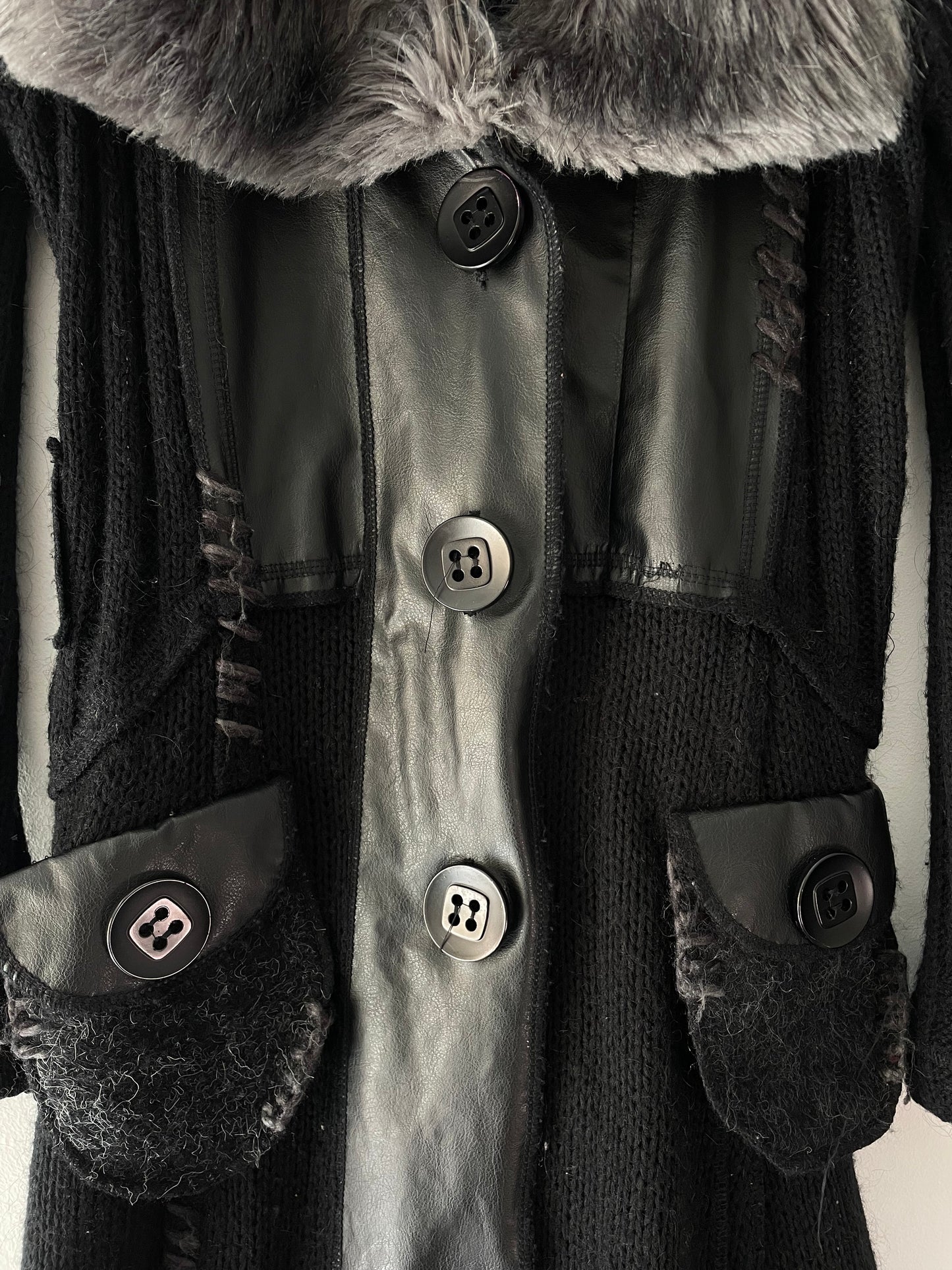 Wool Cardigan With Faux Fur Collar