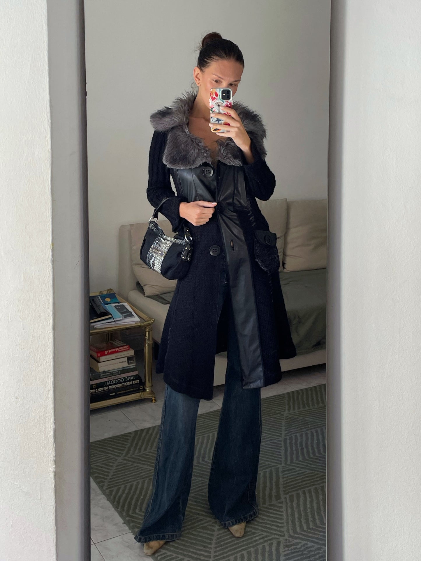 Wool Cardigan With Faux Fur Collar