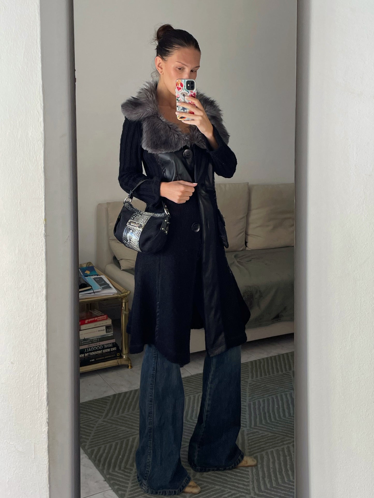 Wool Cardigan With Faux Fur Collar