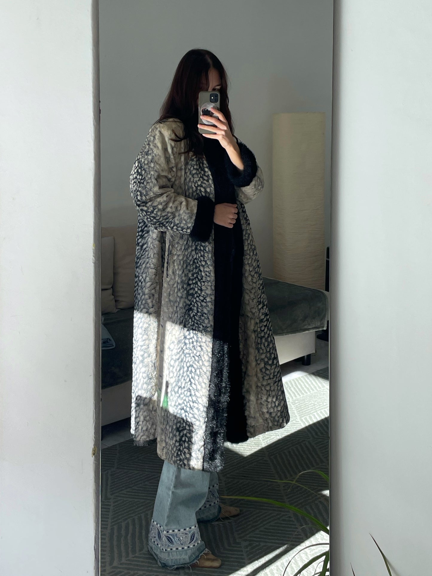 Reversible animal print coat.