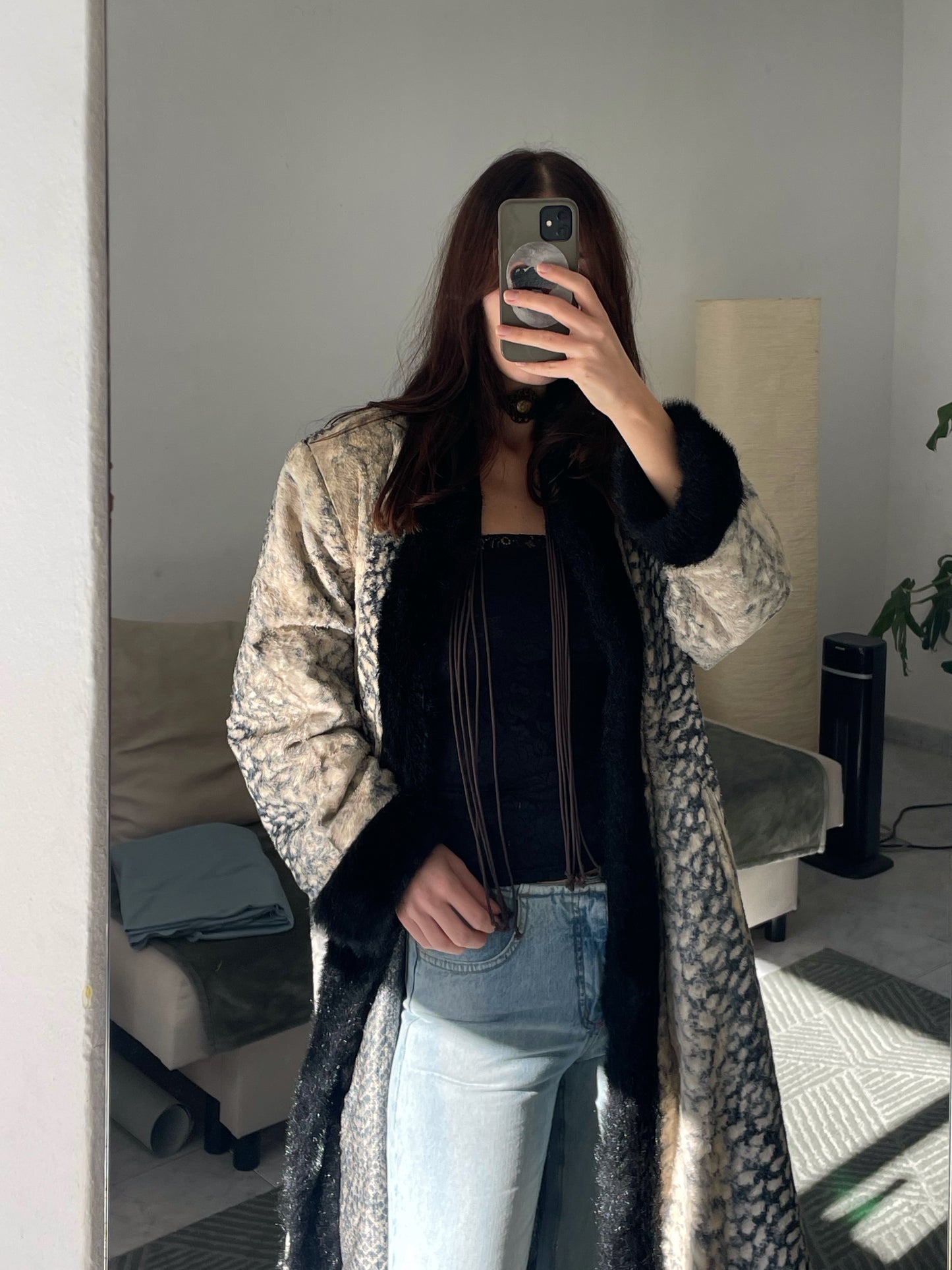 Reversible animal print coat.