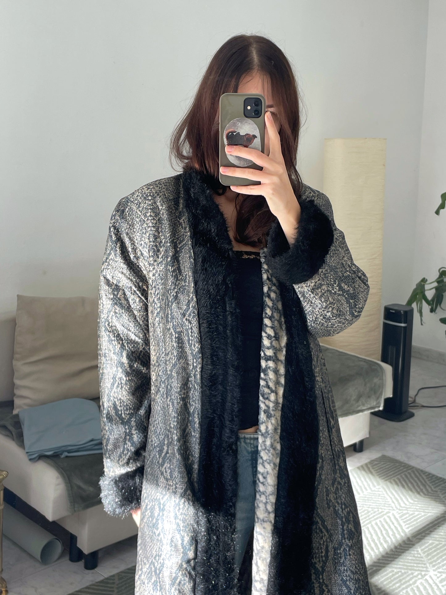 Reversible animal print coat.