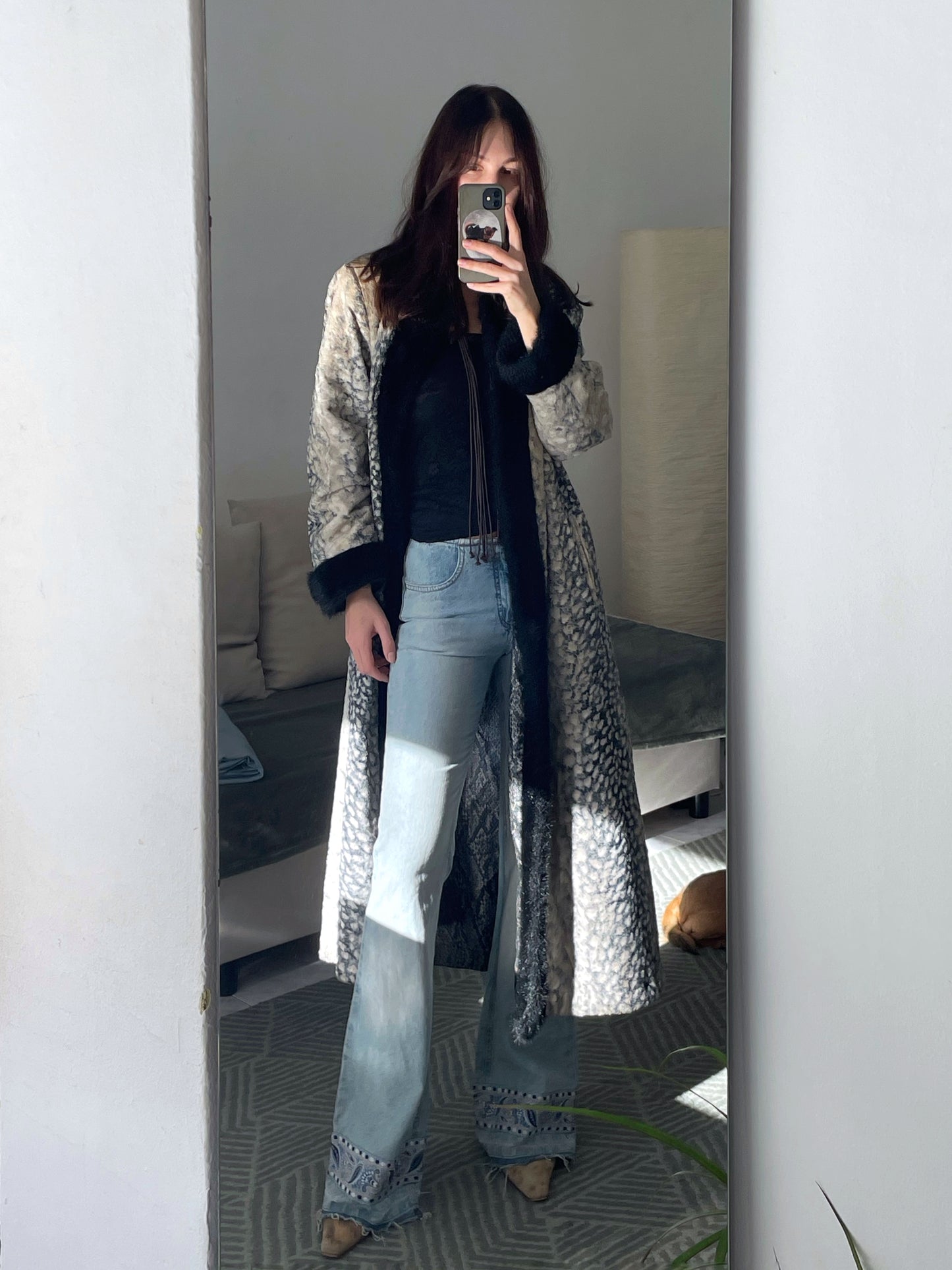 Reversible animal print coat.