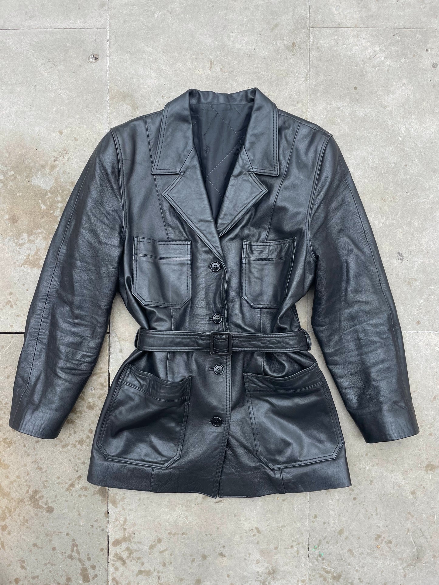 Chaqueta vintage de cuero natural con cinturón