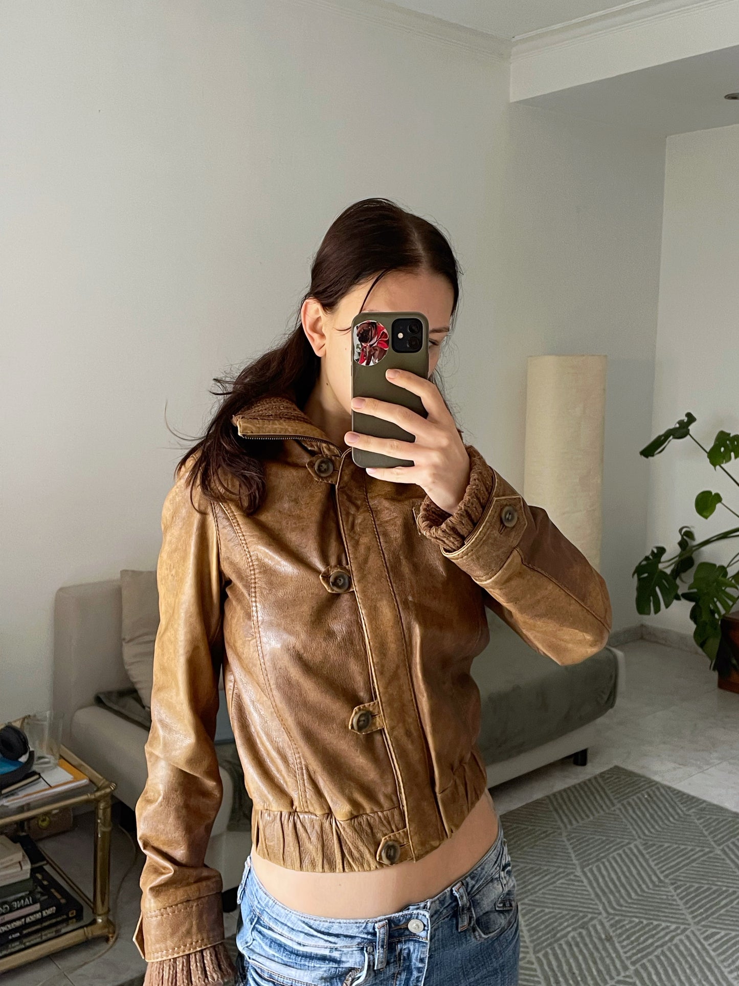 Chaqueta de cuero natural estilo Y2K.