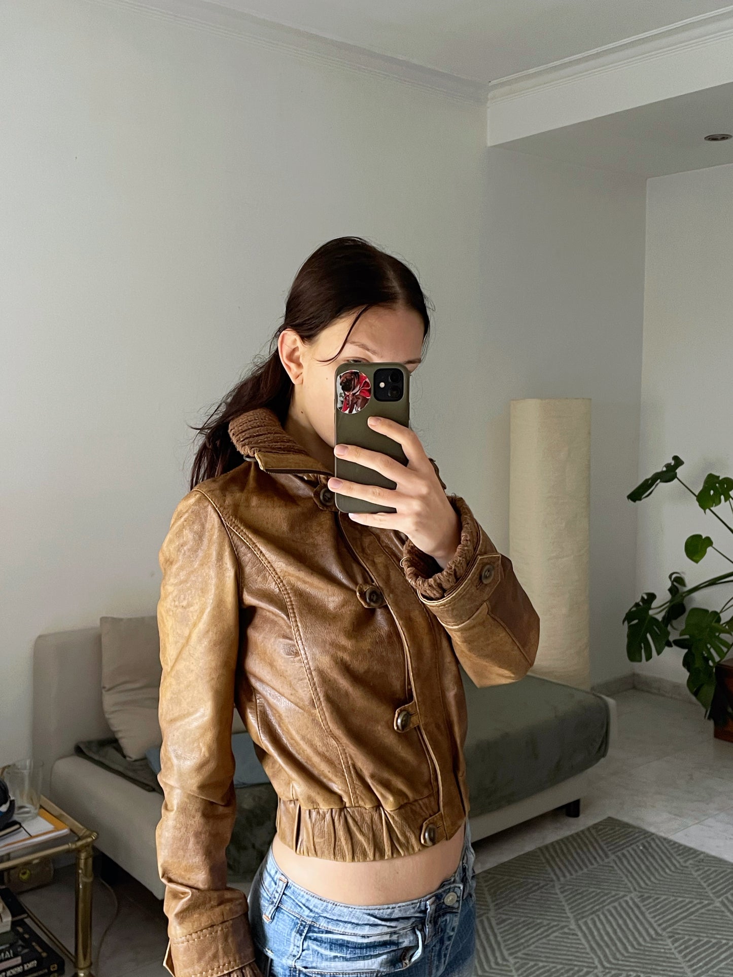 Chaqueta de cuero natural estilo Y2K.
