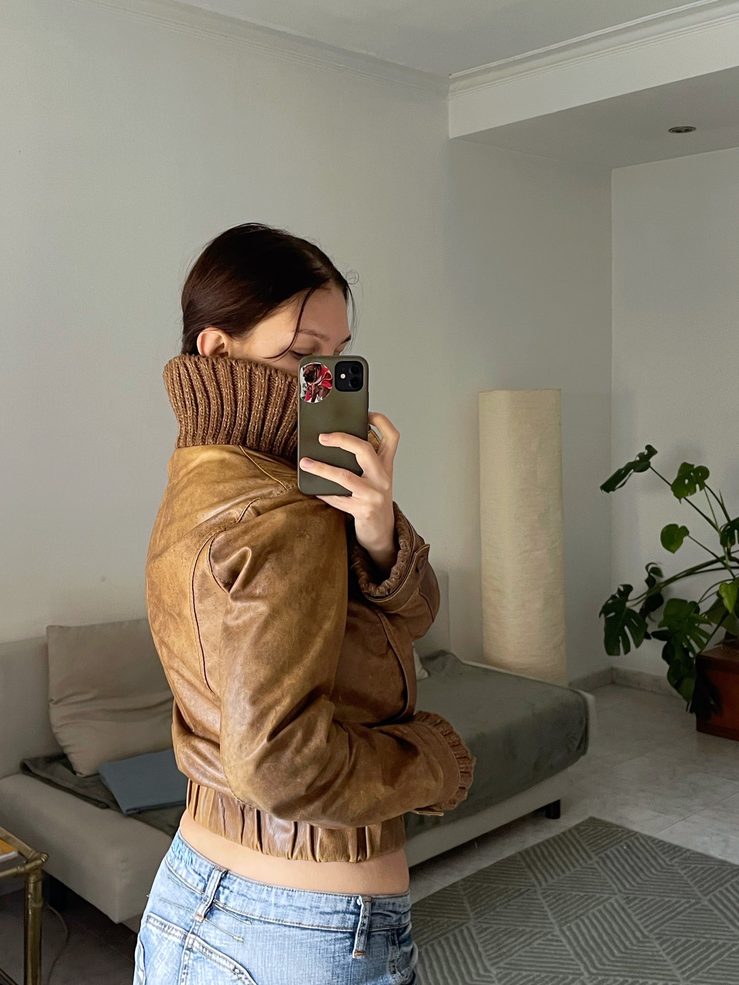 Chaqueta de cuero natural estilo Y2K.