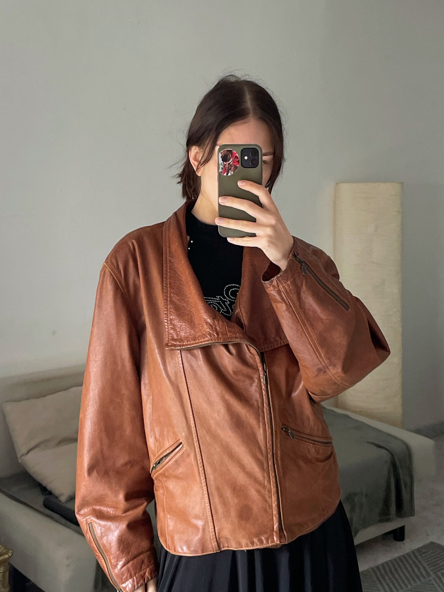 Chaqueta de cuero natural