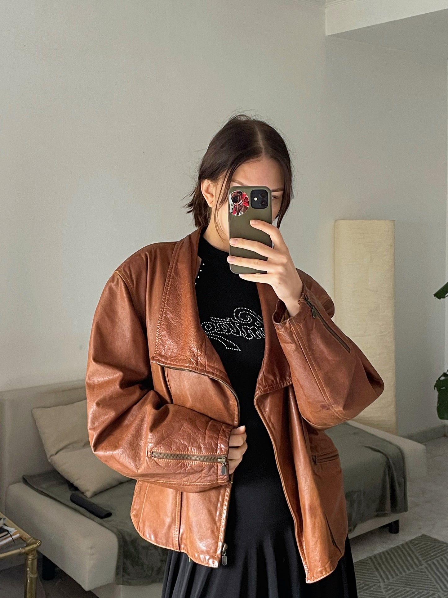 Chaqueta de cuero natural