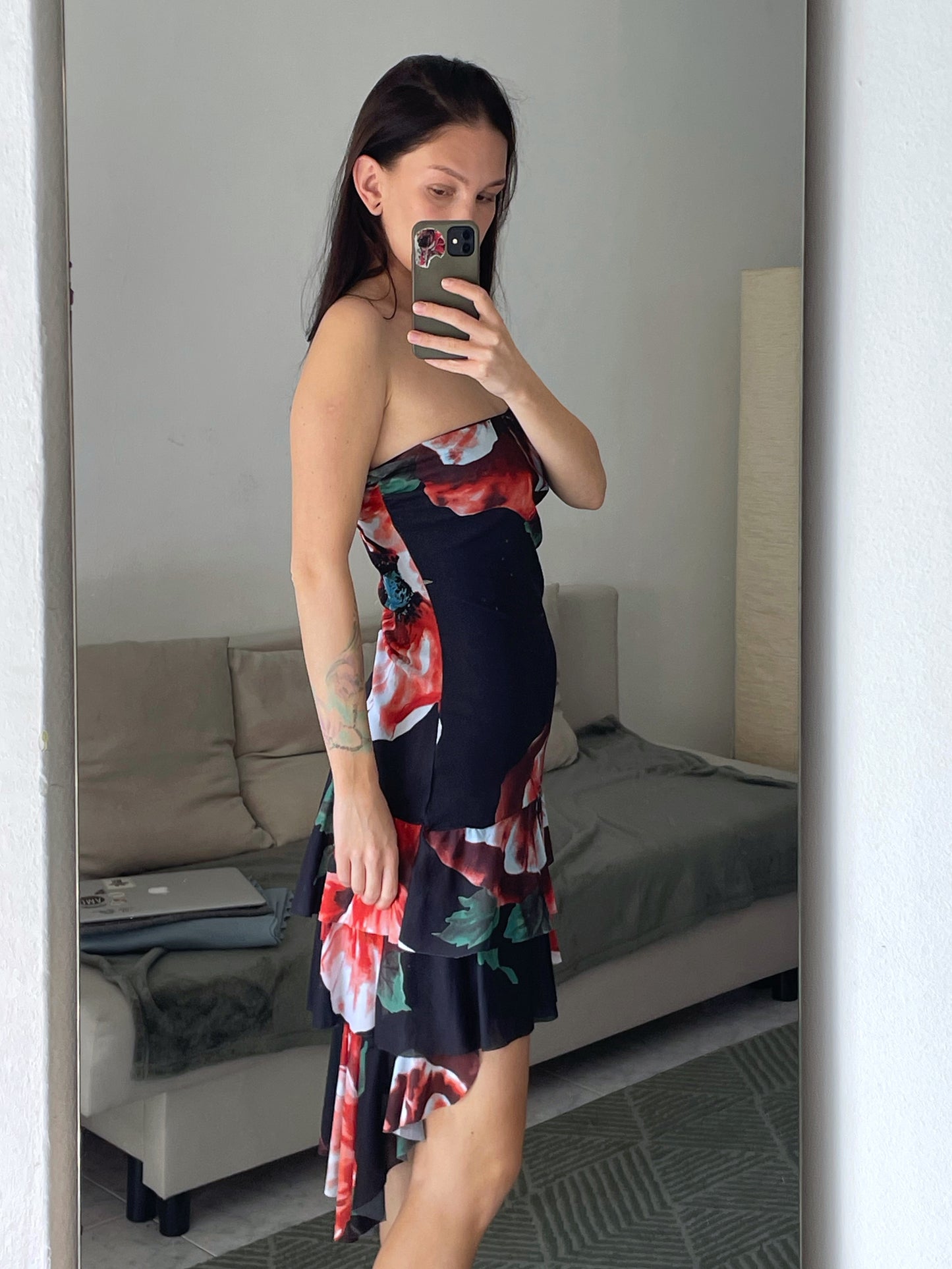 Strapless dress with floral print