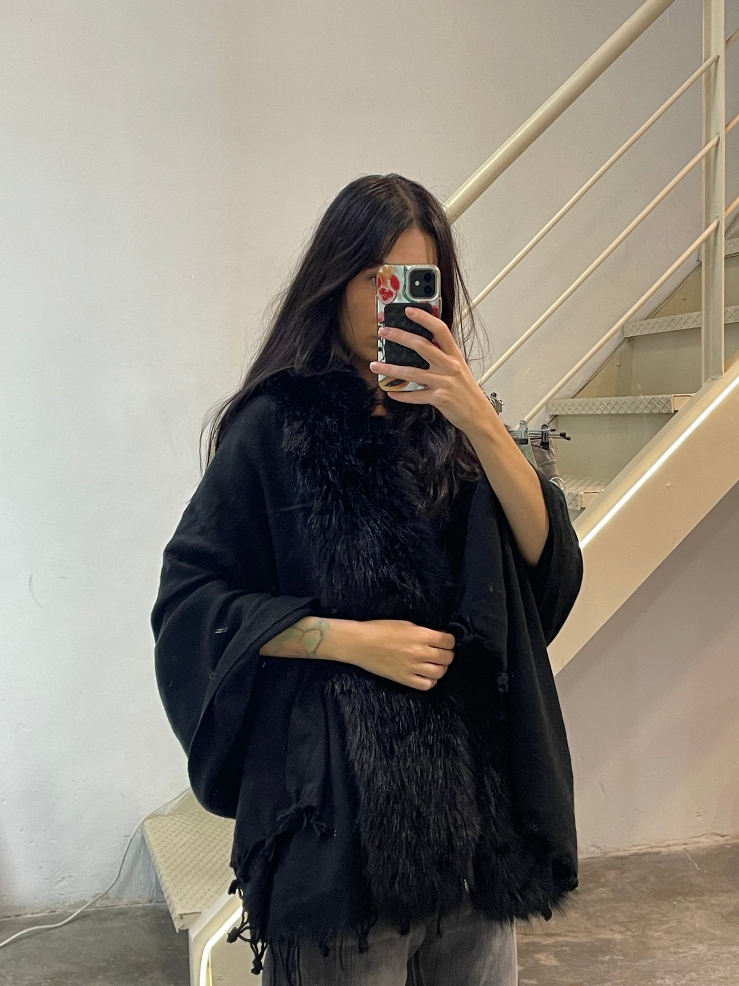 Poncho With a Faux Fur Collar