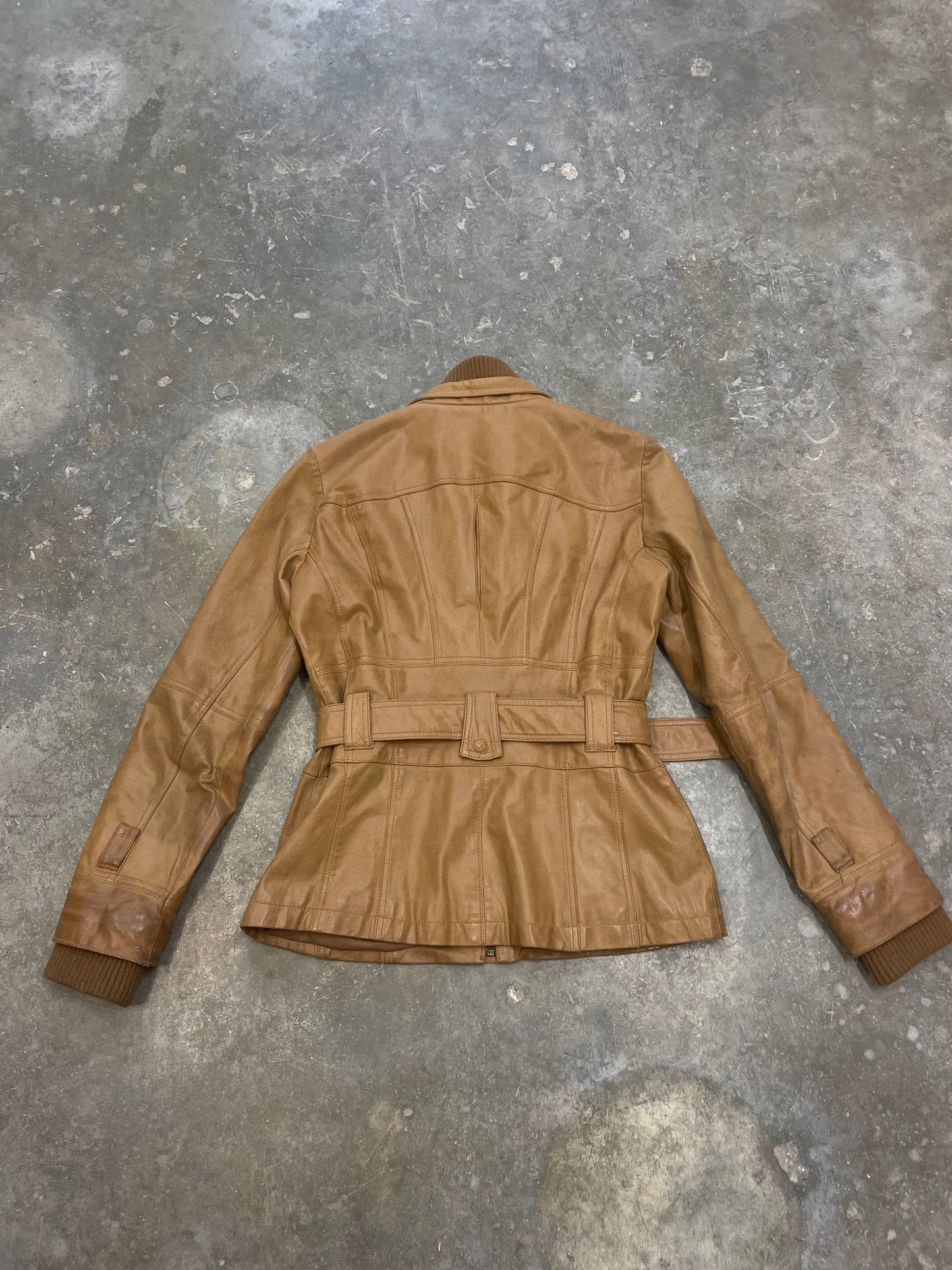 Natural Leather Jacket With Belt