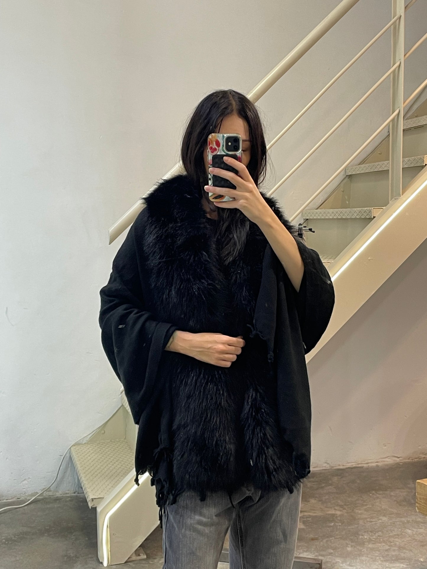 Poncho With a Faux Fur Collar