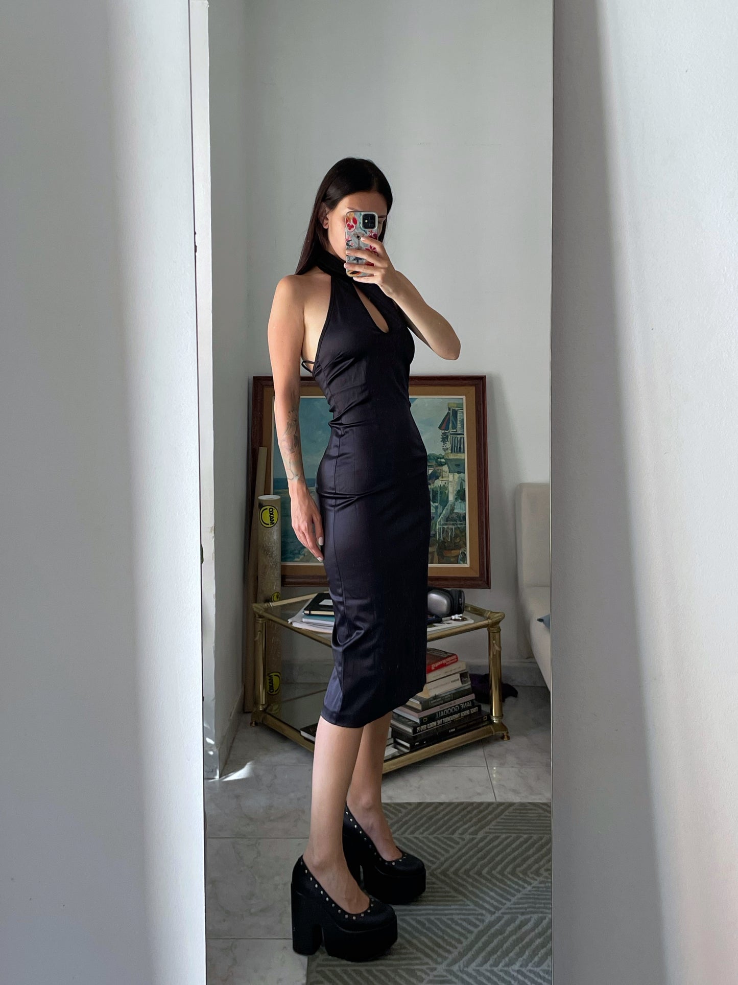 Halter Neck Satin Midi Dress