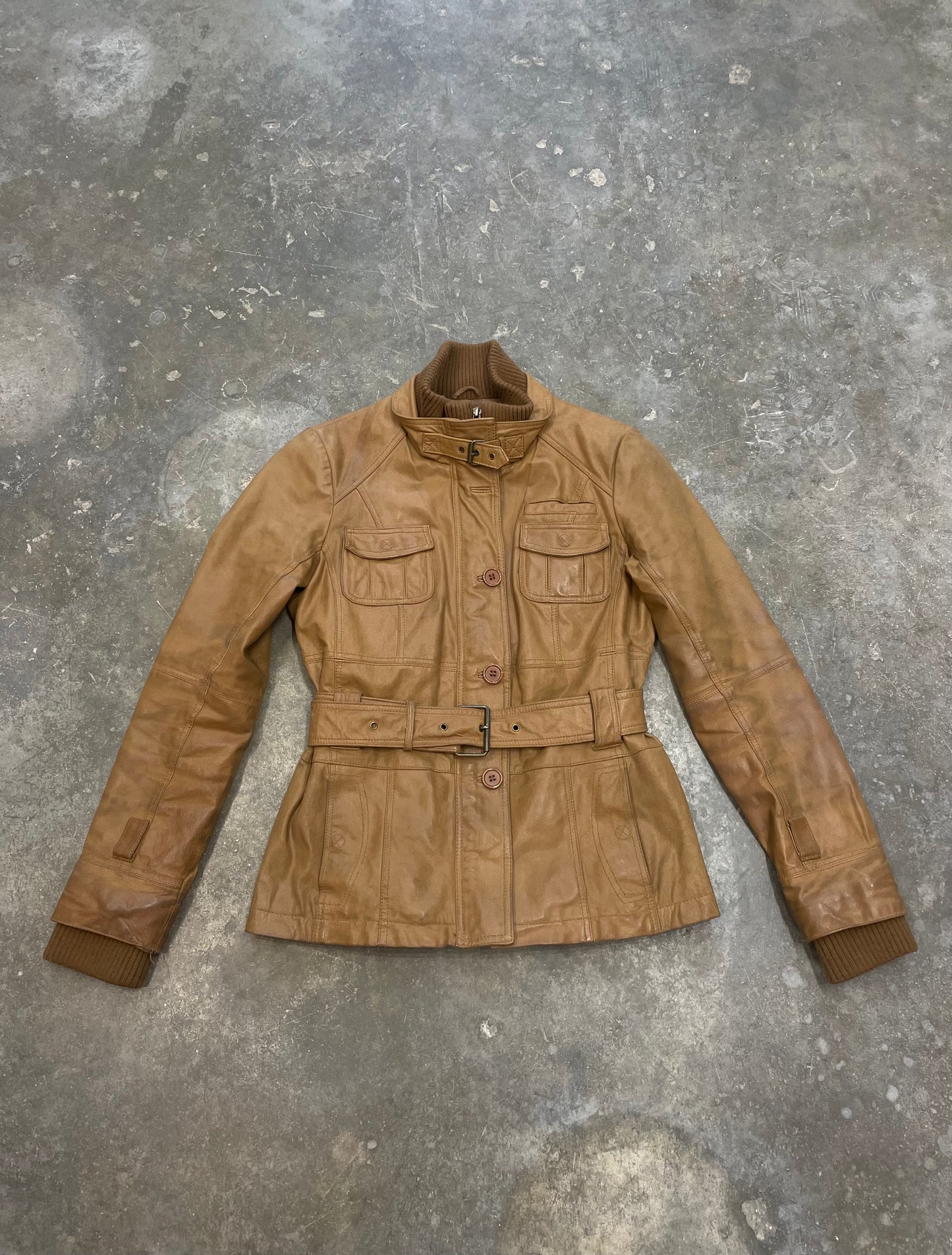 Natural Leather Jacket With Belt