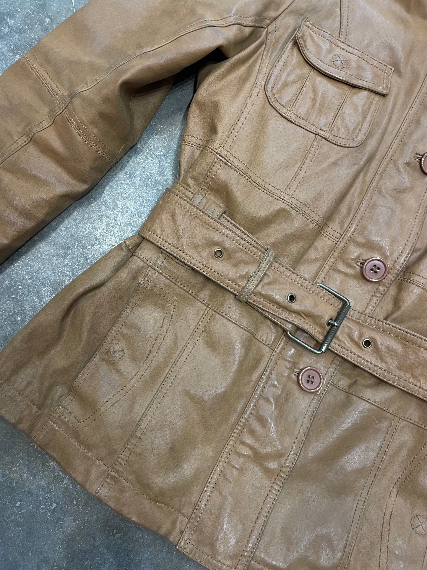 Natural Leather Jacket With Belt