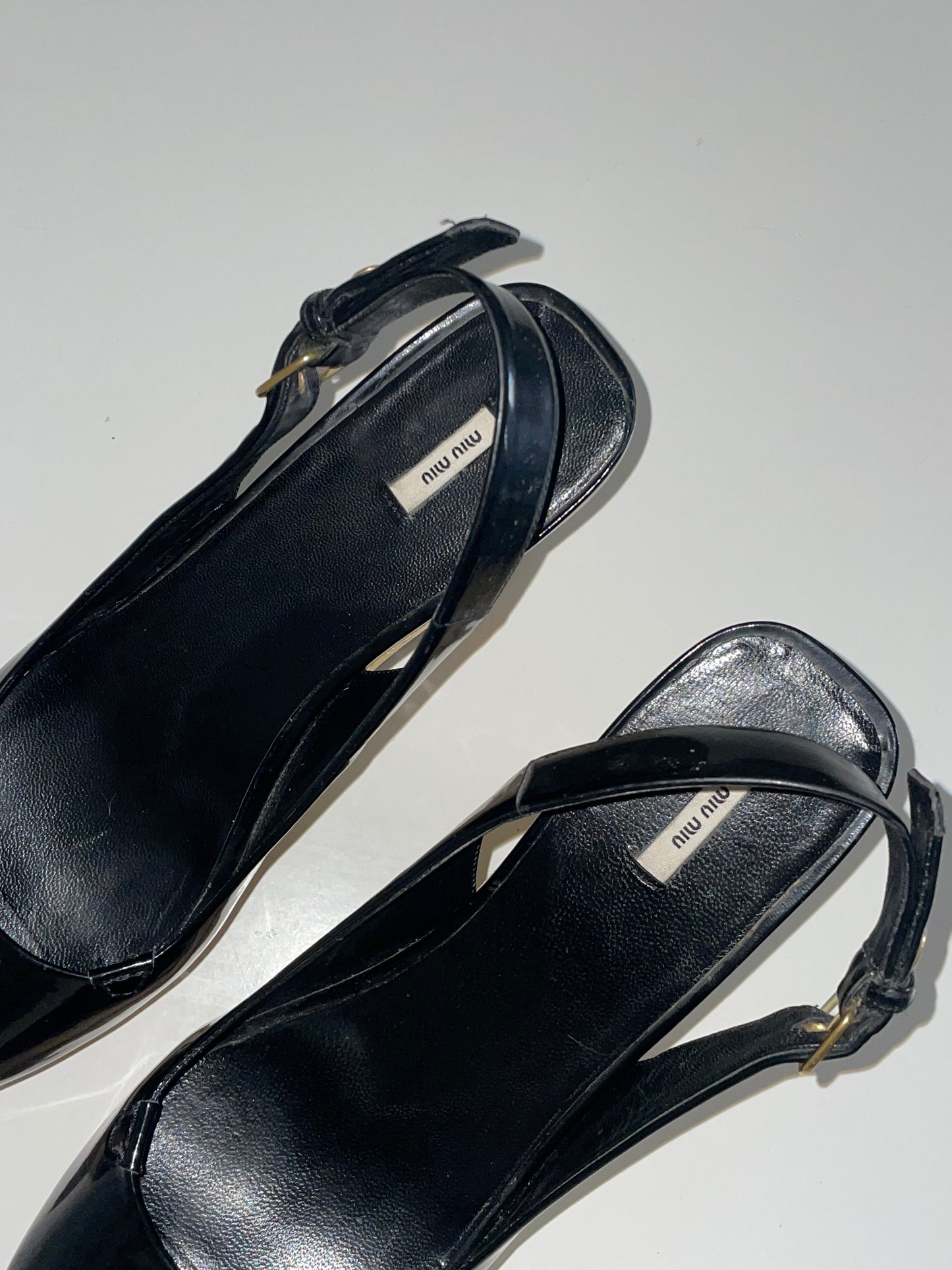 Miu Miu Black Patent Wedge Sandals