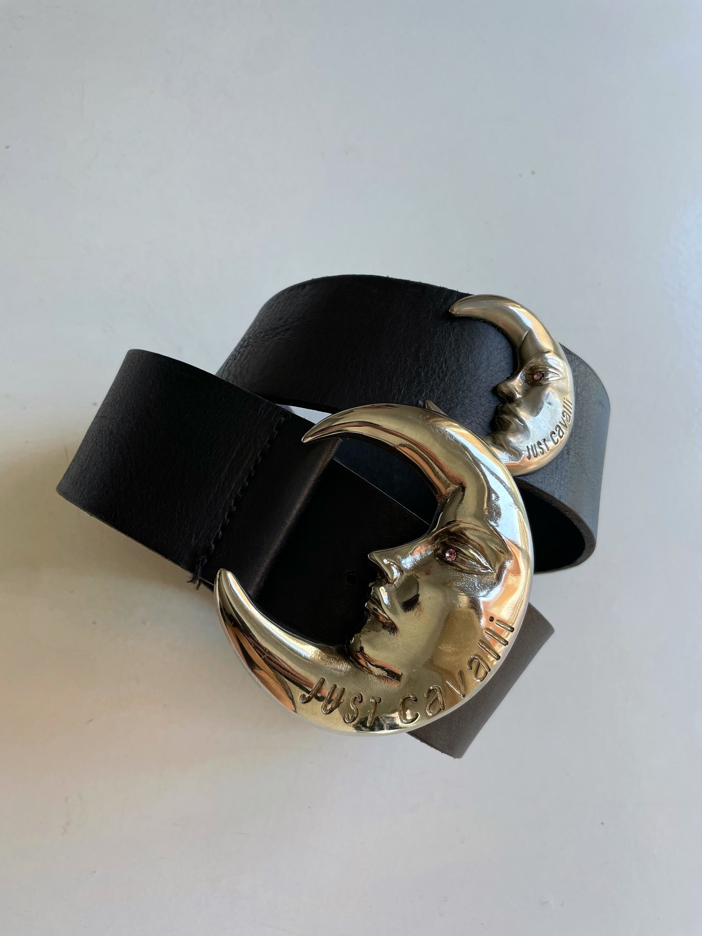 Just Cavalli Moon Silver Buckle Vintage Leather Belt