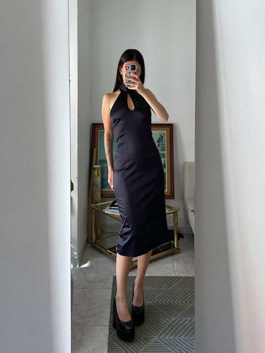 Halter Neck Satin Midi Dress