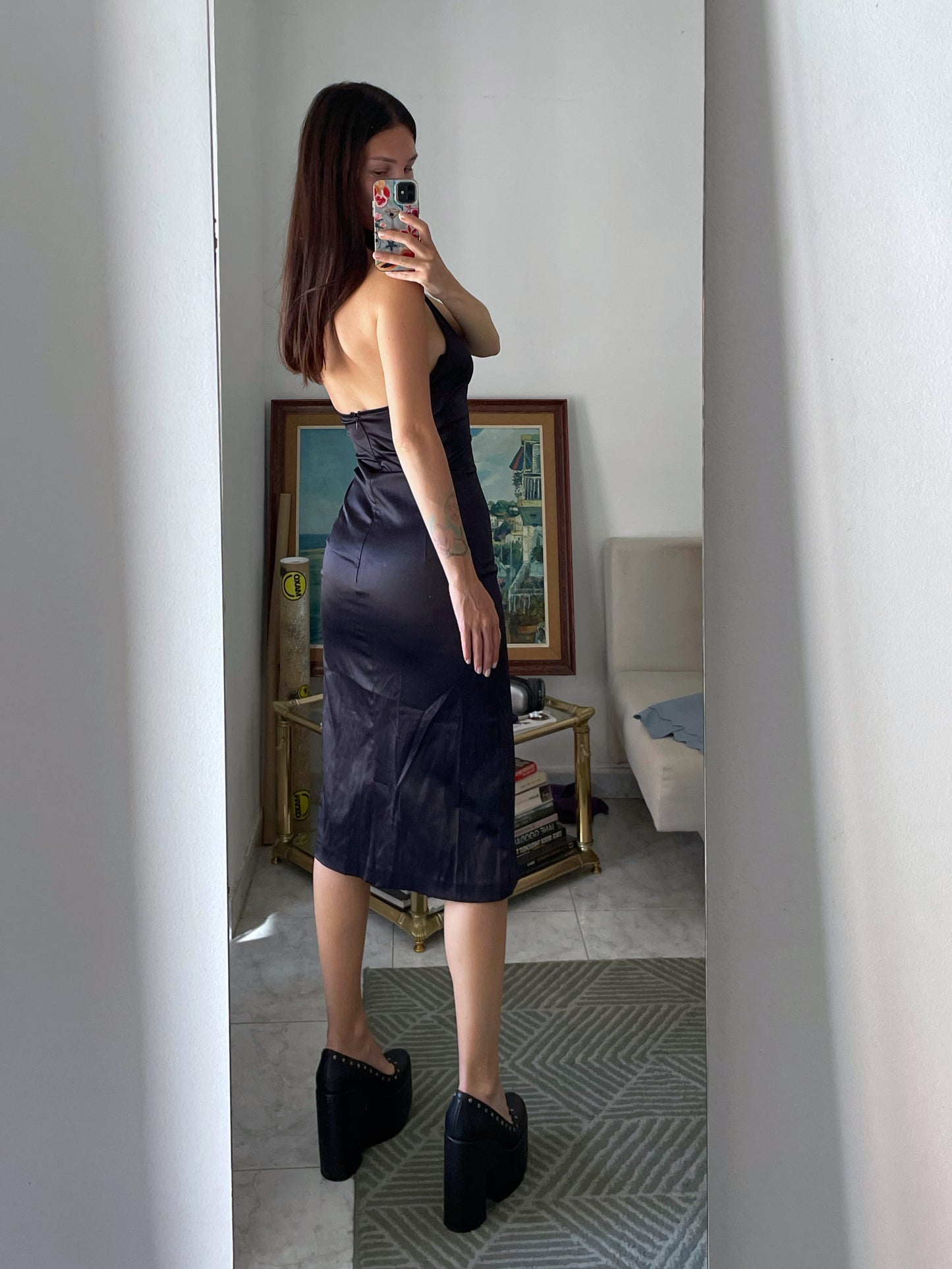 Halter Neck Satin Midi Dress