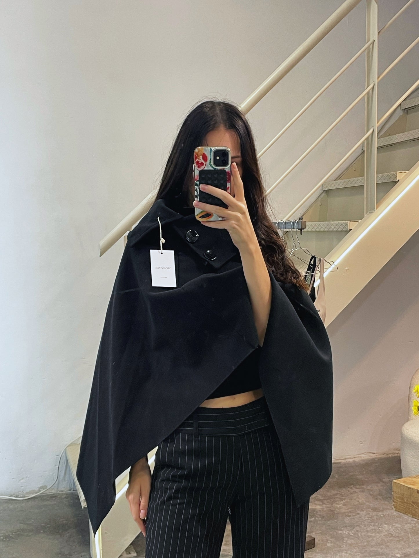 Poncho With Buttons On The Collar