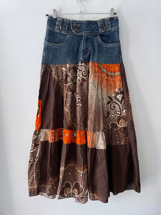 Denim Boho Maxi Skirt