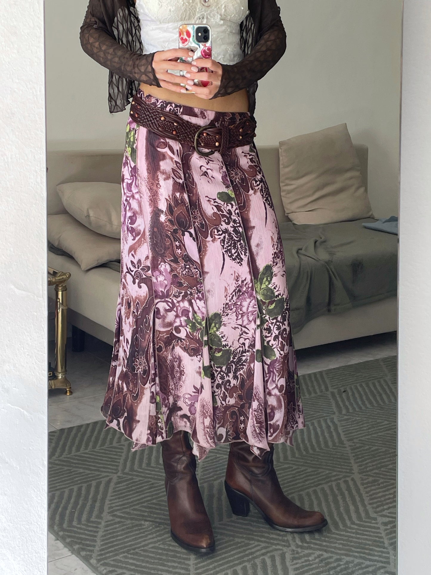 Floral Midi Skirt – Ruffled Hem