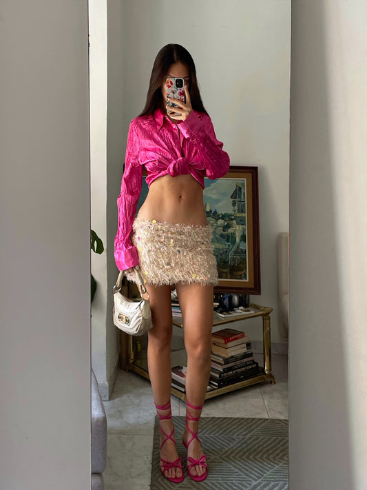 Sequin Fuzzy Mini Skirt