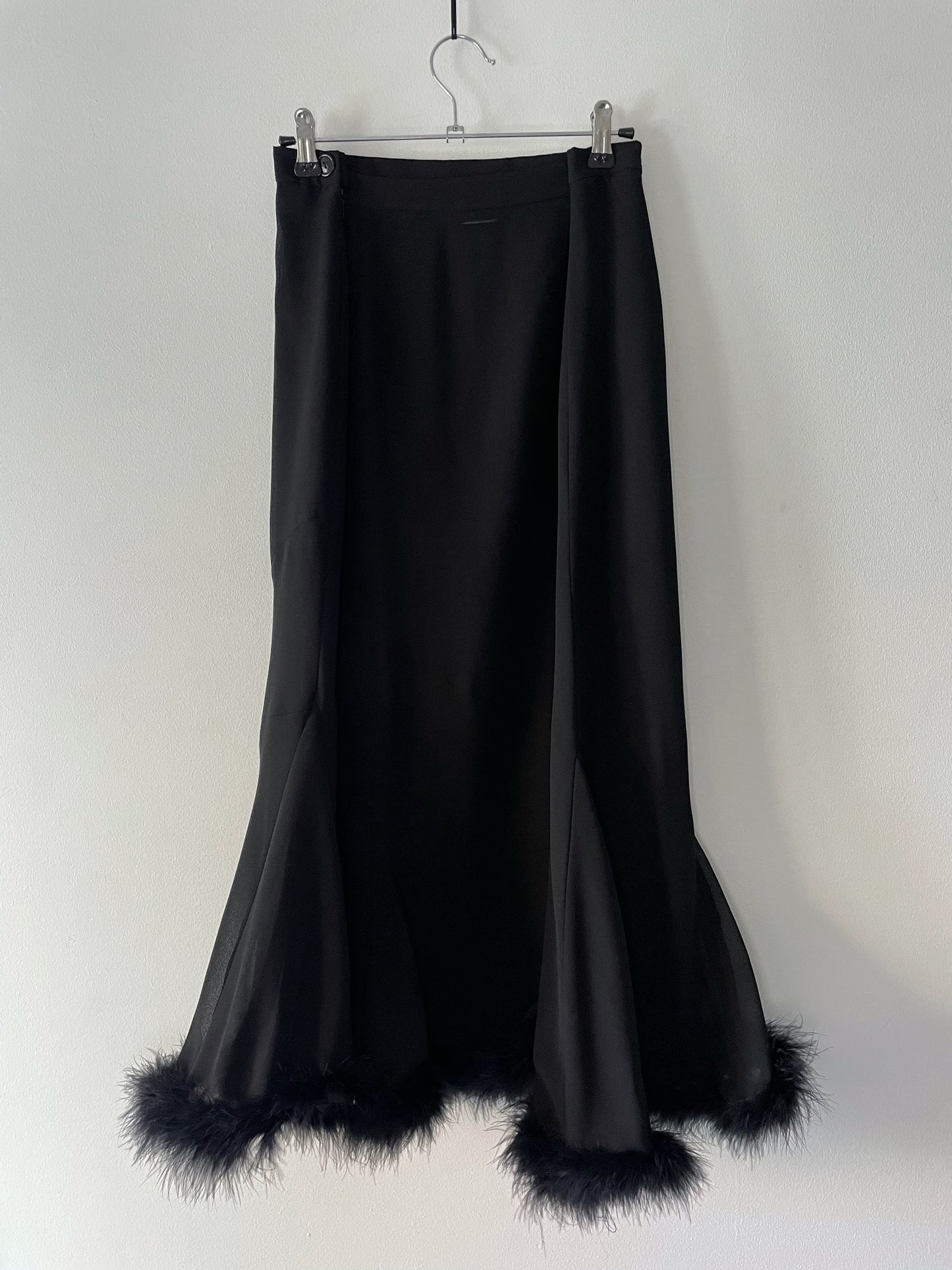 Black Flared Skirt with Faux Fur Trim