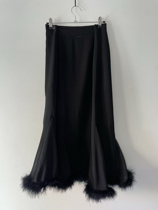Black Flared Skirt with Faux Fur Trim